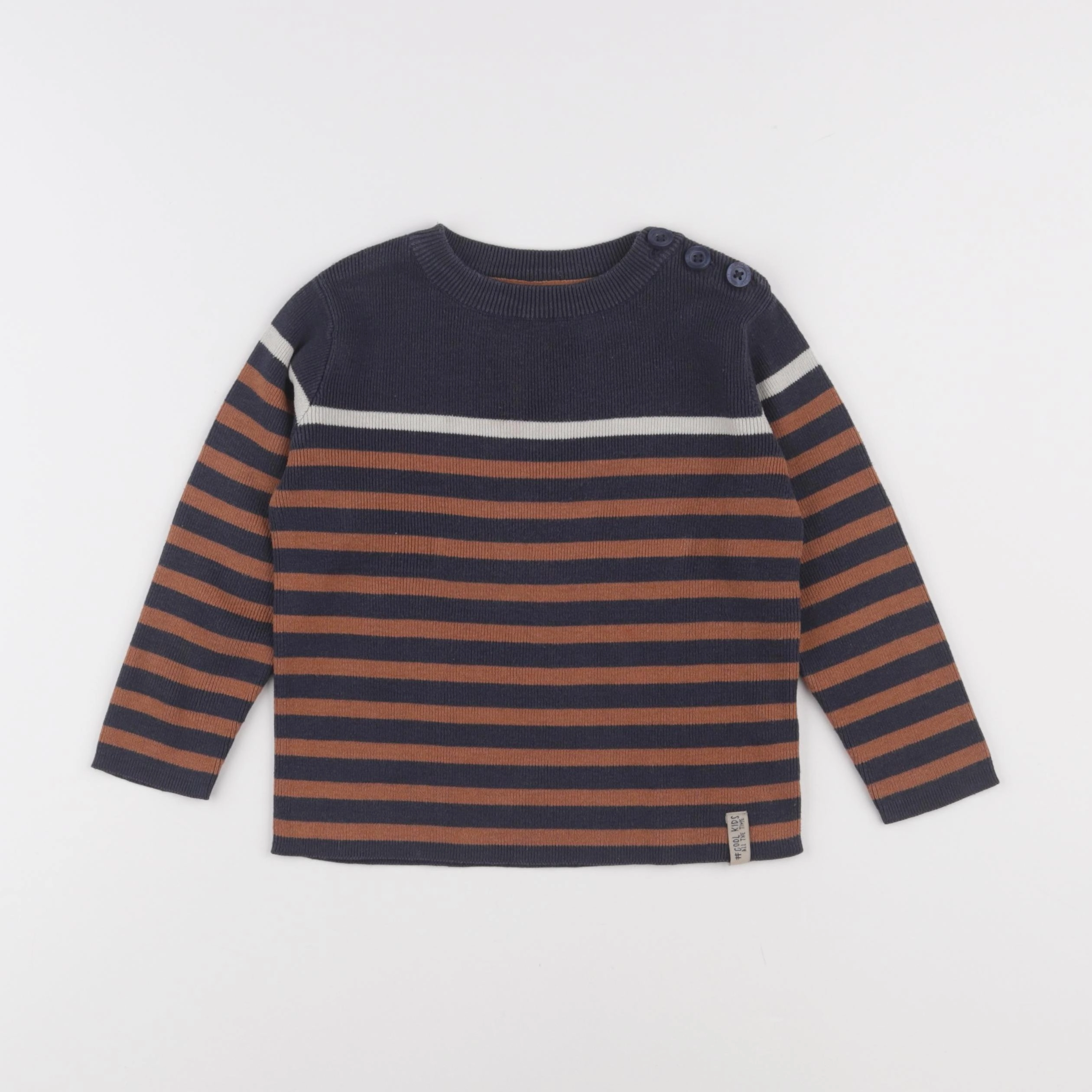 Vertbaudet - pull bleu, marron - 3 ans
