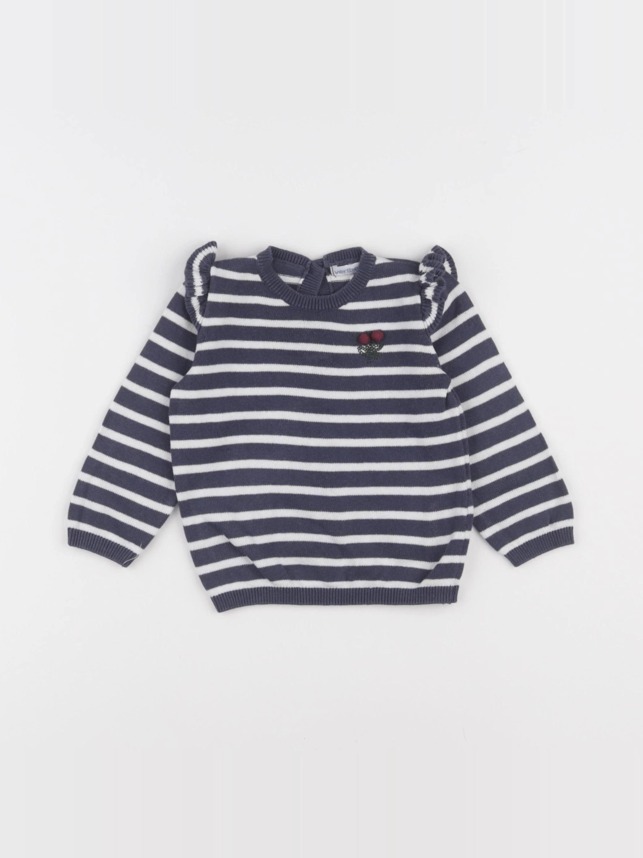 Vertbaudet - pull bleu, blanc - 6 mois