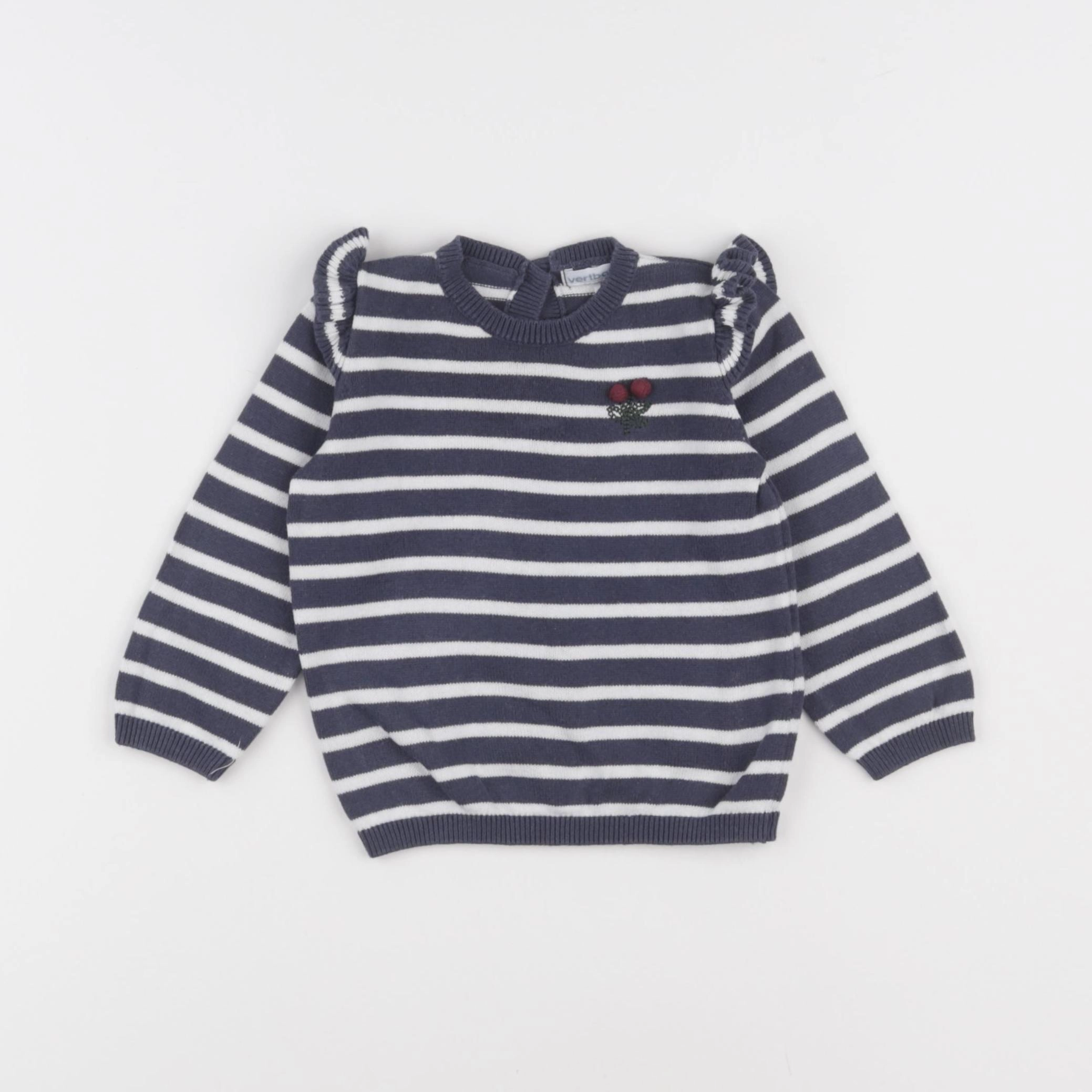 Vertbaudet - pull bleu, blanc - 6 mois