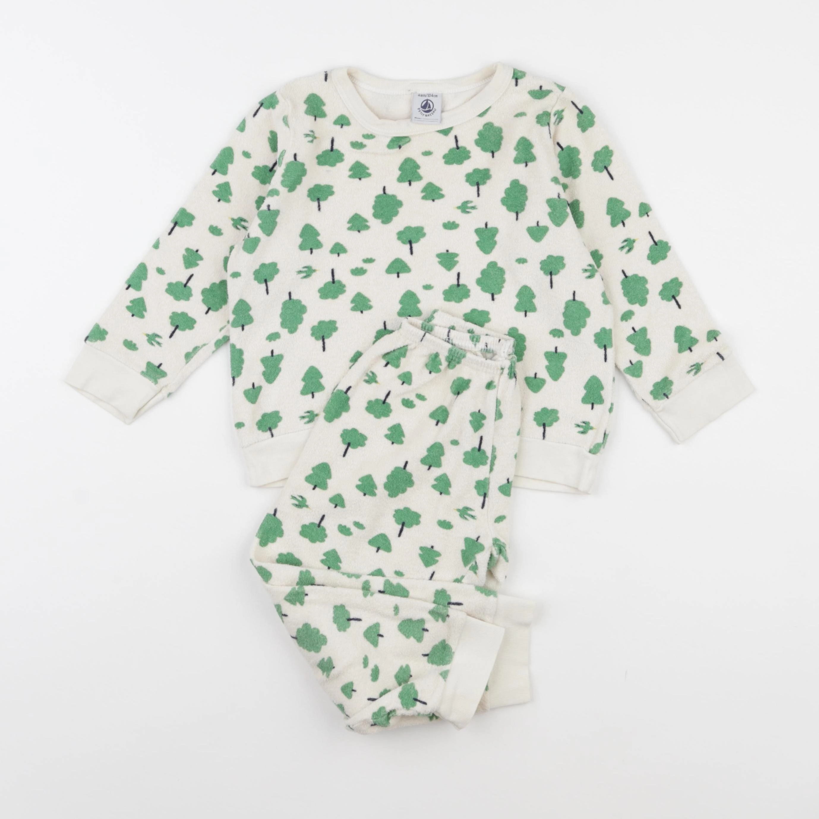 Petit Bateau - pyjama velours beige, vert - 4 ans