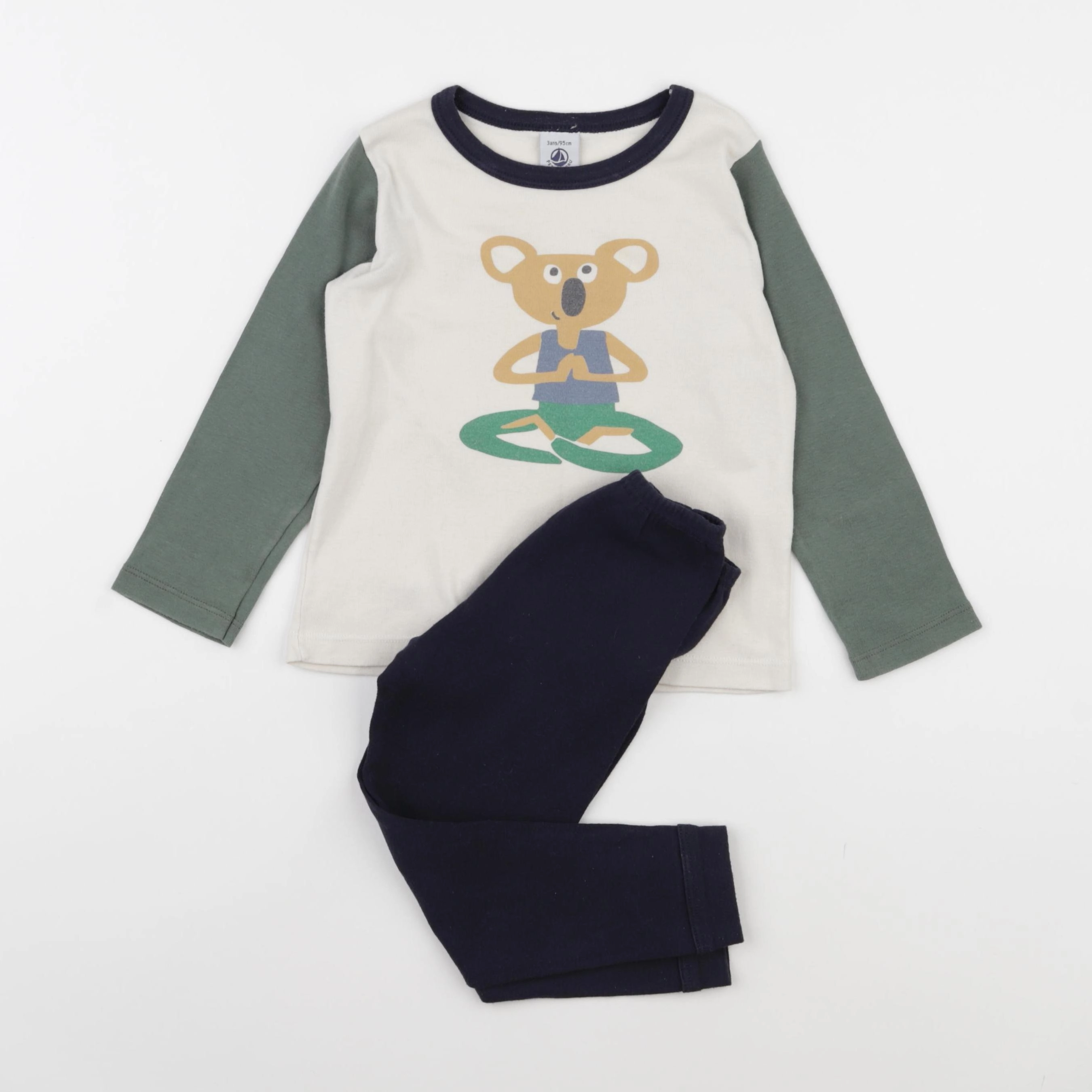 Petit Bateau - pyjama coton blanc, bleu - 3 ans