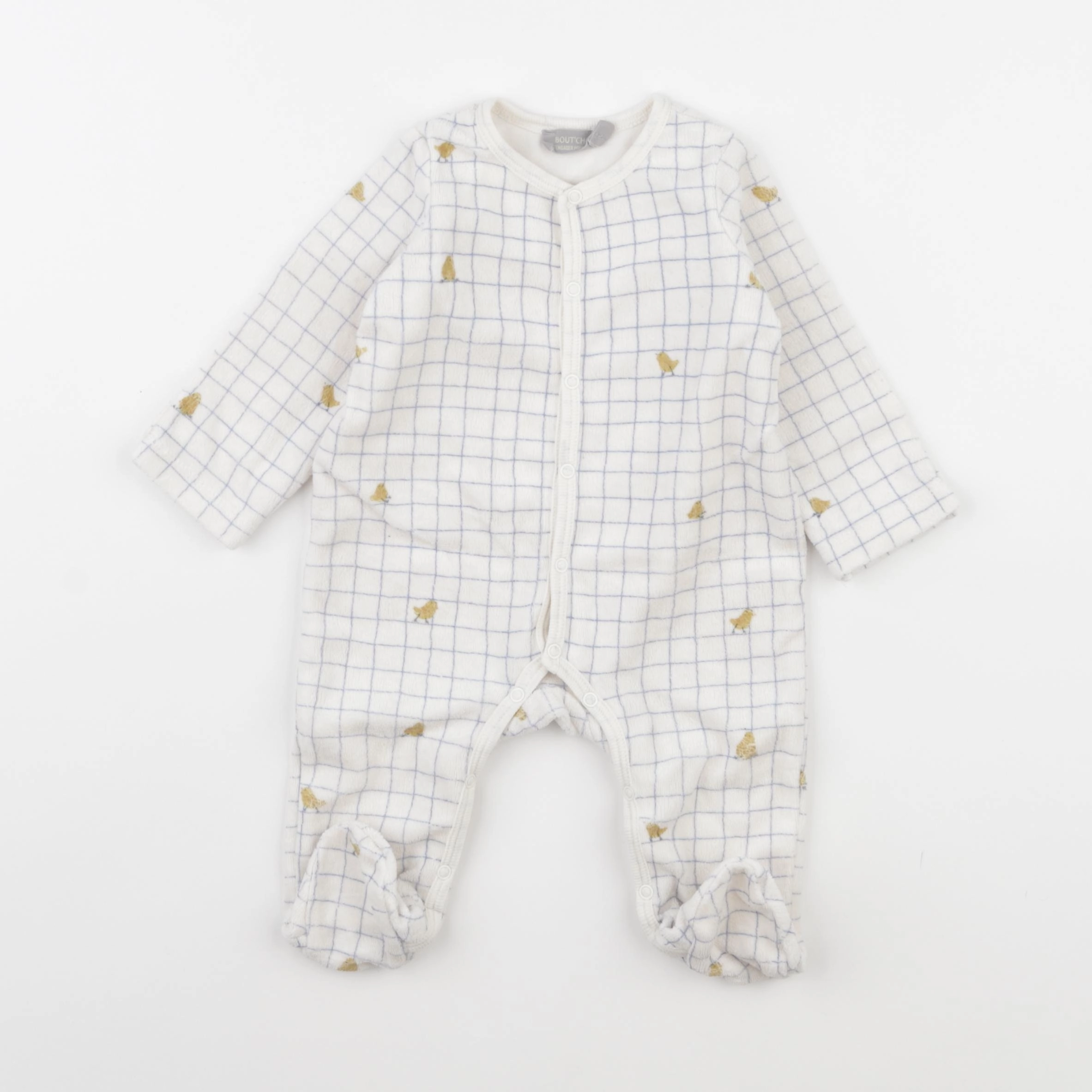 Boutchou - pyjama velours blanc, bleu - 3 mois