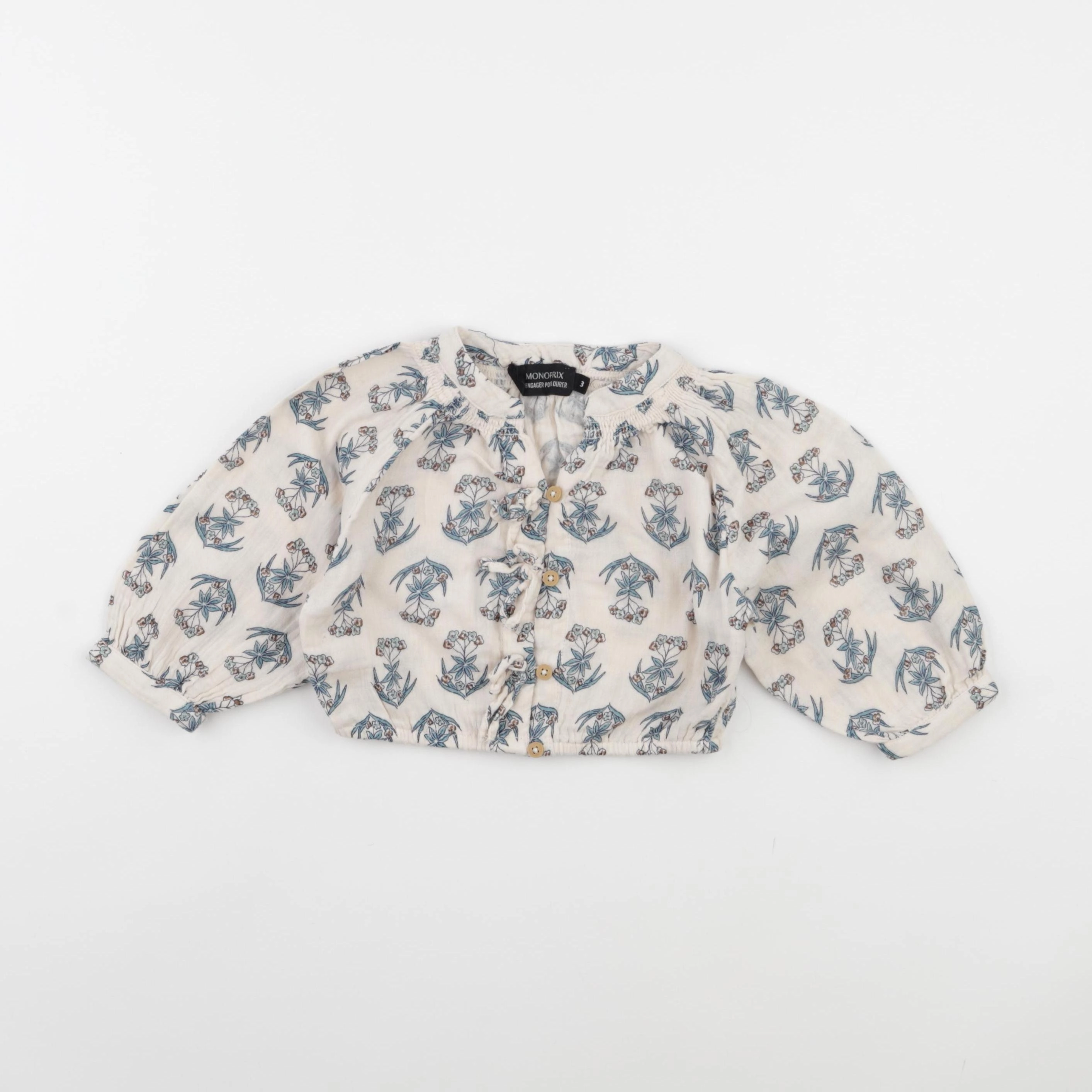 Monoprix - blouse beige, bleu - 3 ans