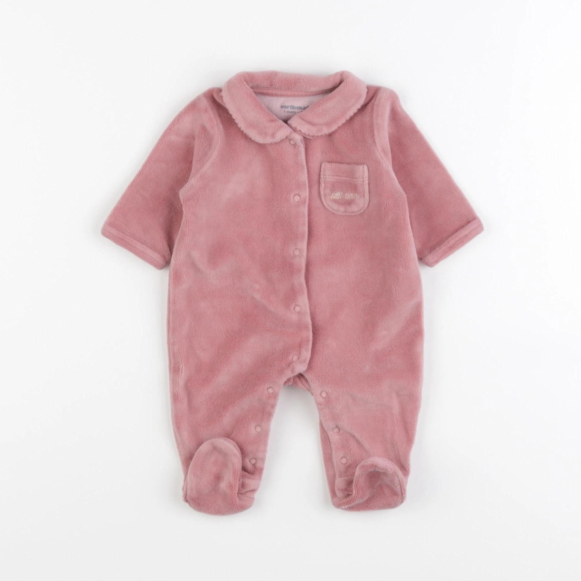 Vertbaudet - pyjama velours rose - 1 mois