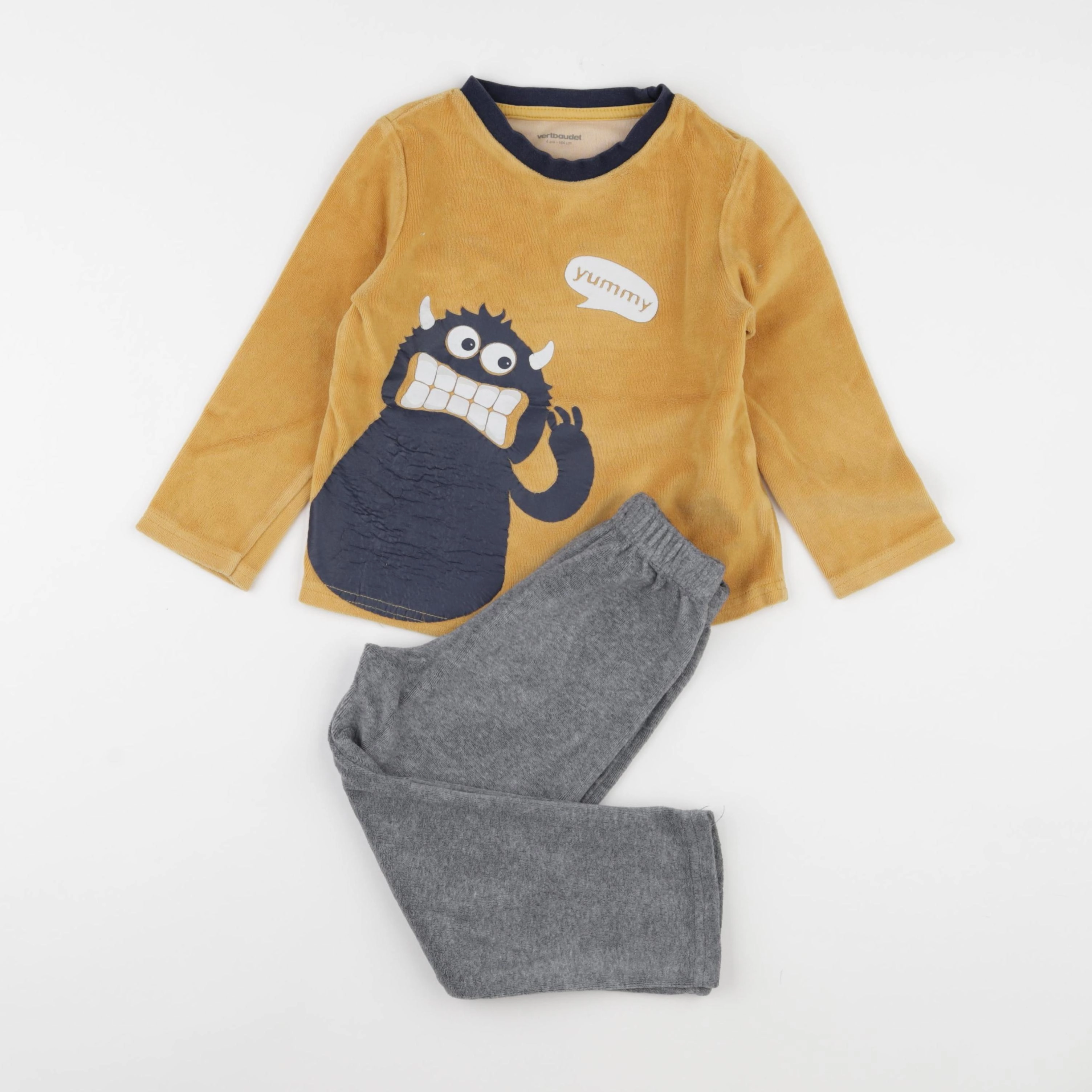 Vertbaudet - pyjama velours jaune, gris - 4 ans