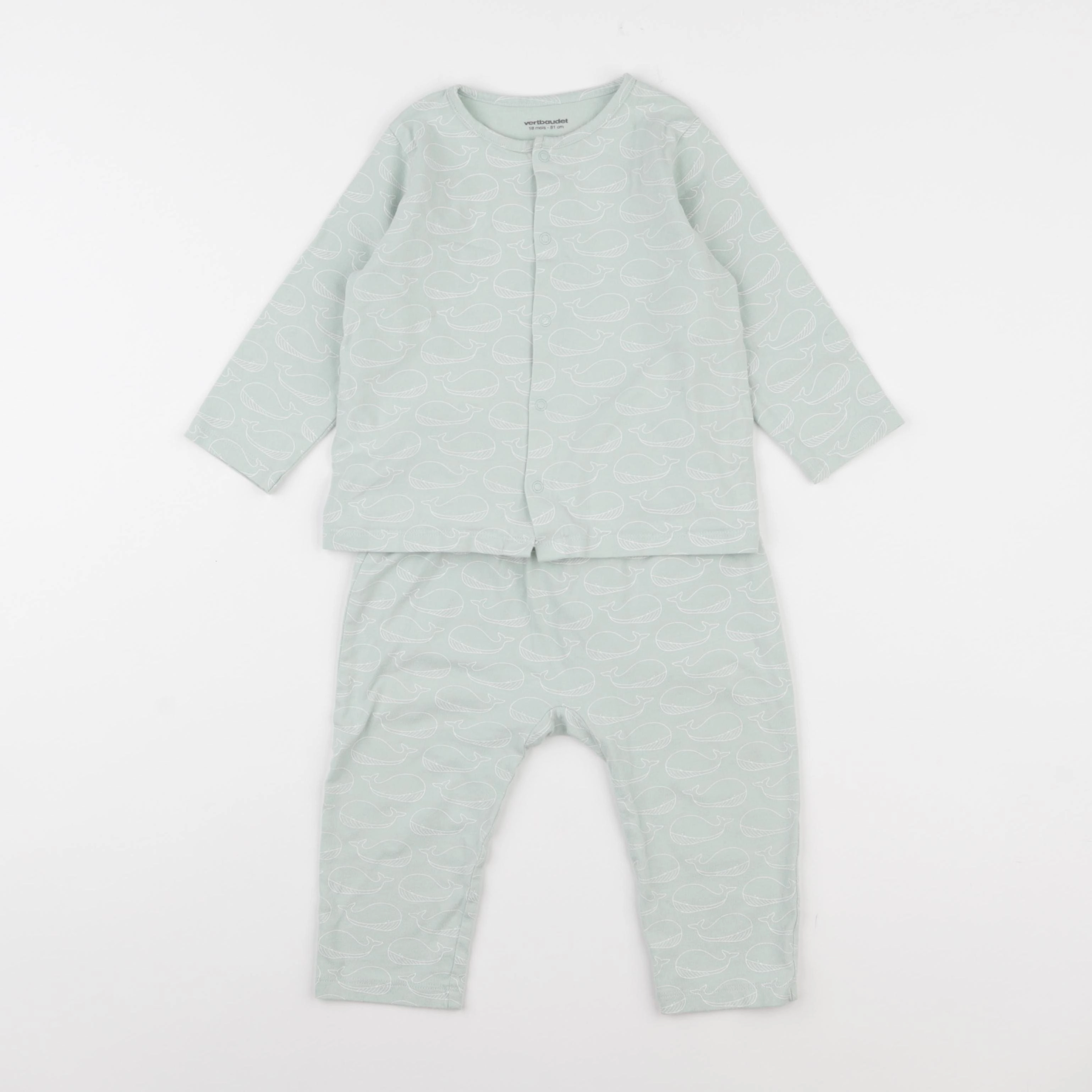 Vertbaudet - pyjama coton vert - 18 mois