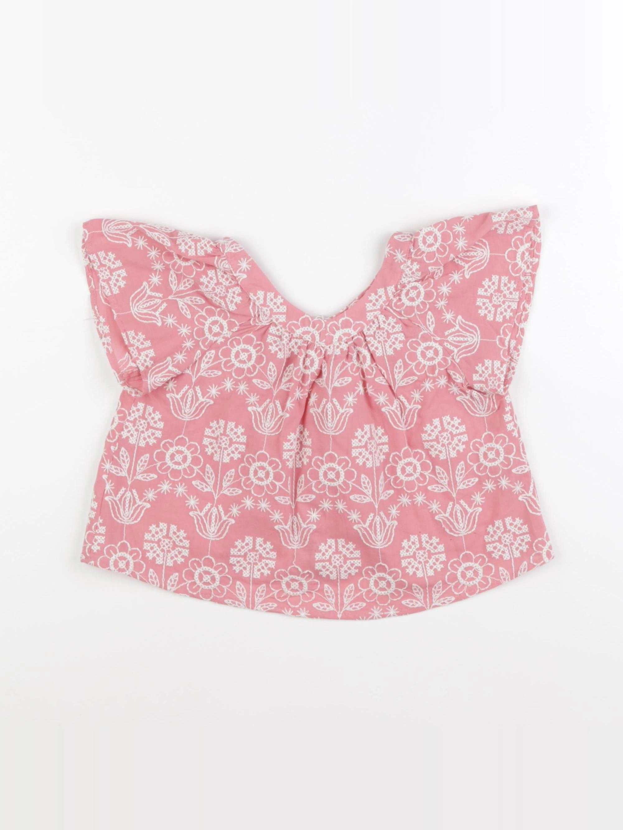 Zara - blouse rose, blanc - 12/18 mois