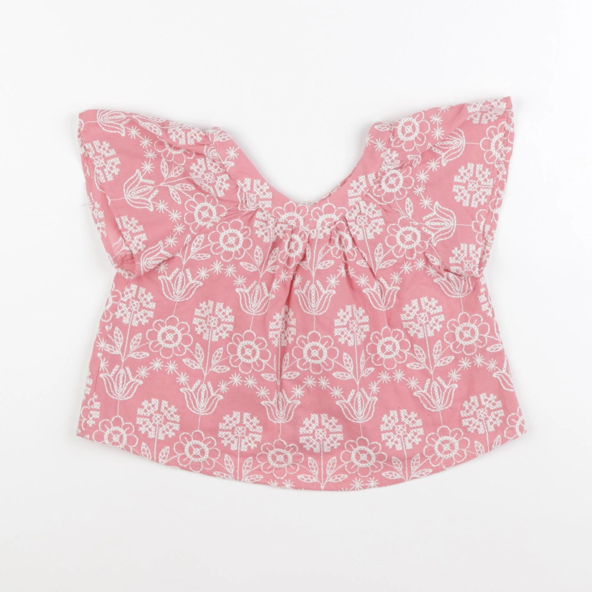 Zara - blouse rose, blanc - 12/18 mois
