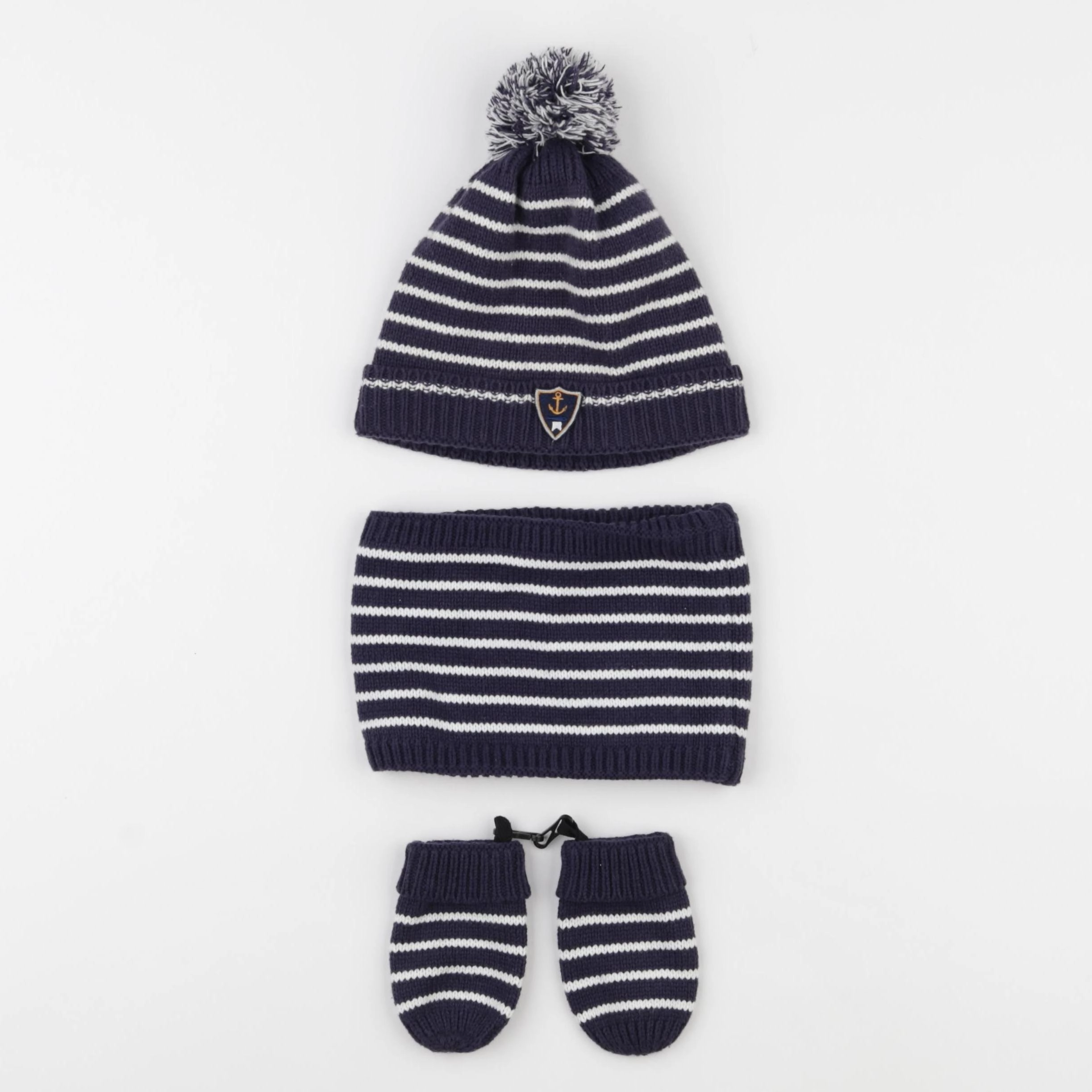 Vertbaudet - ensemble bonnet/moufles/tour de cou bleu - 12/18 mois