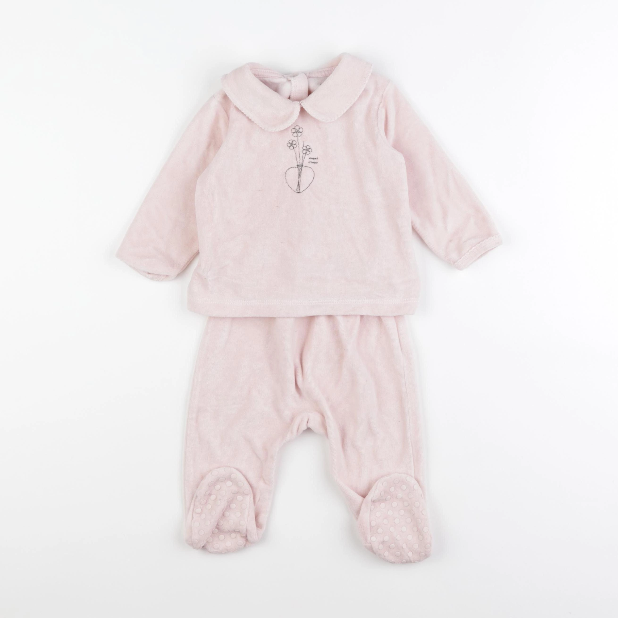 Vertbaudet - pyjama velours rose - 9 mois