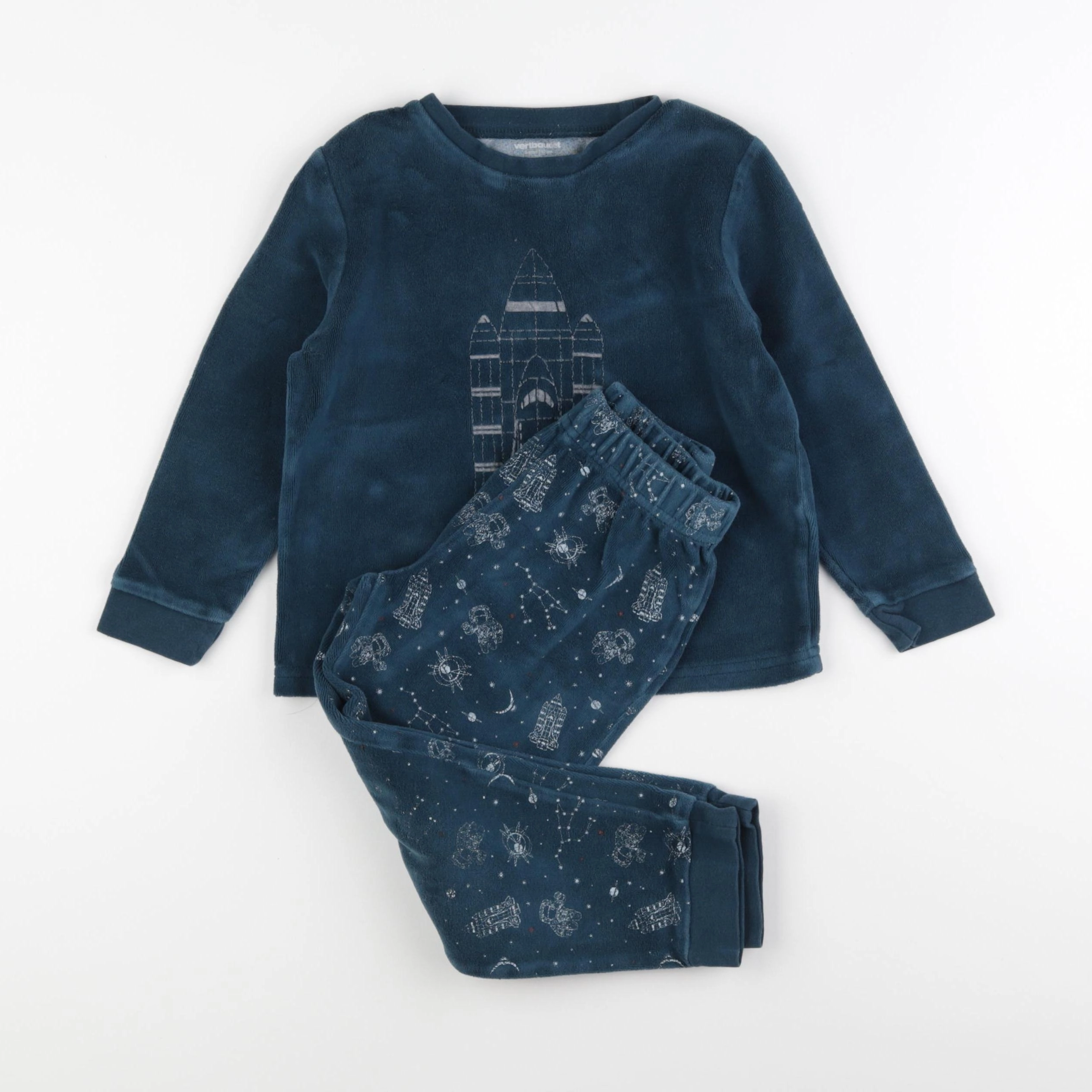 Vertbaudet - pyjama velours bleu - 5 ans