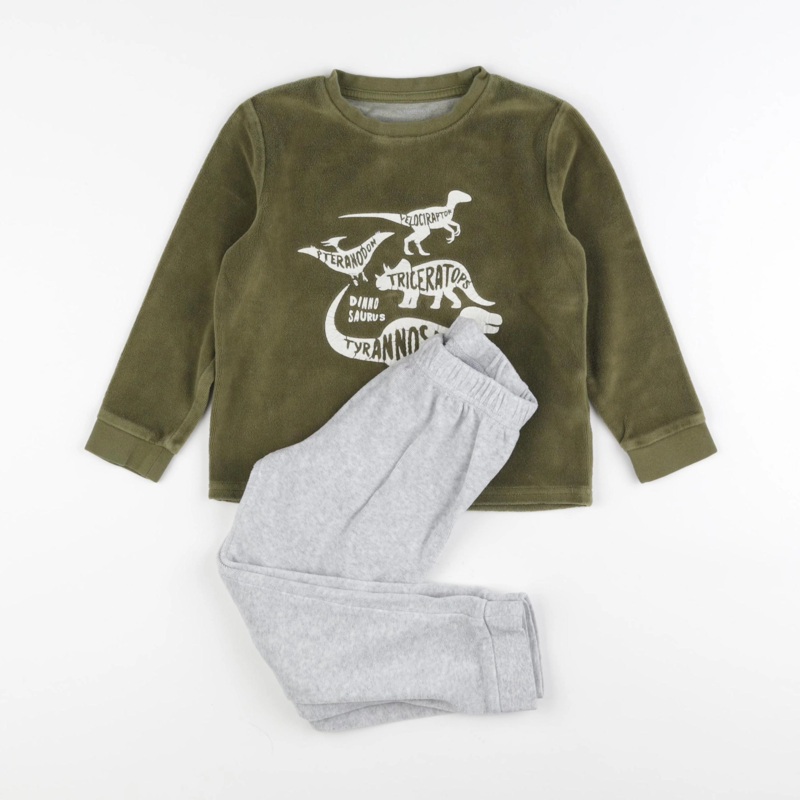 Vertbaudet - pyjama velours vert, gris - 5 ans