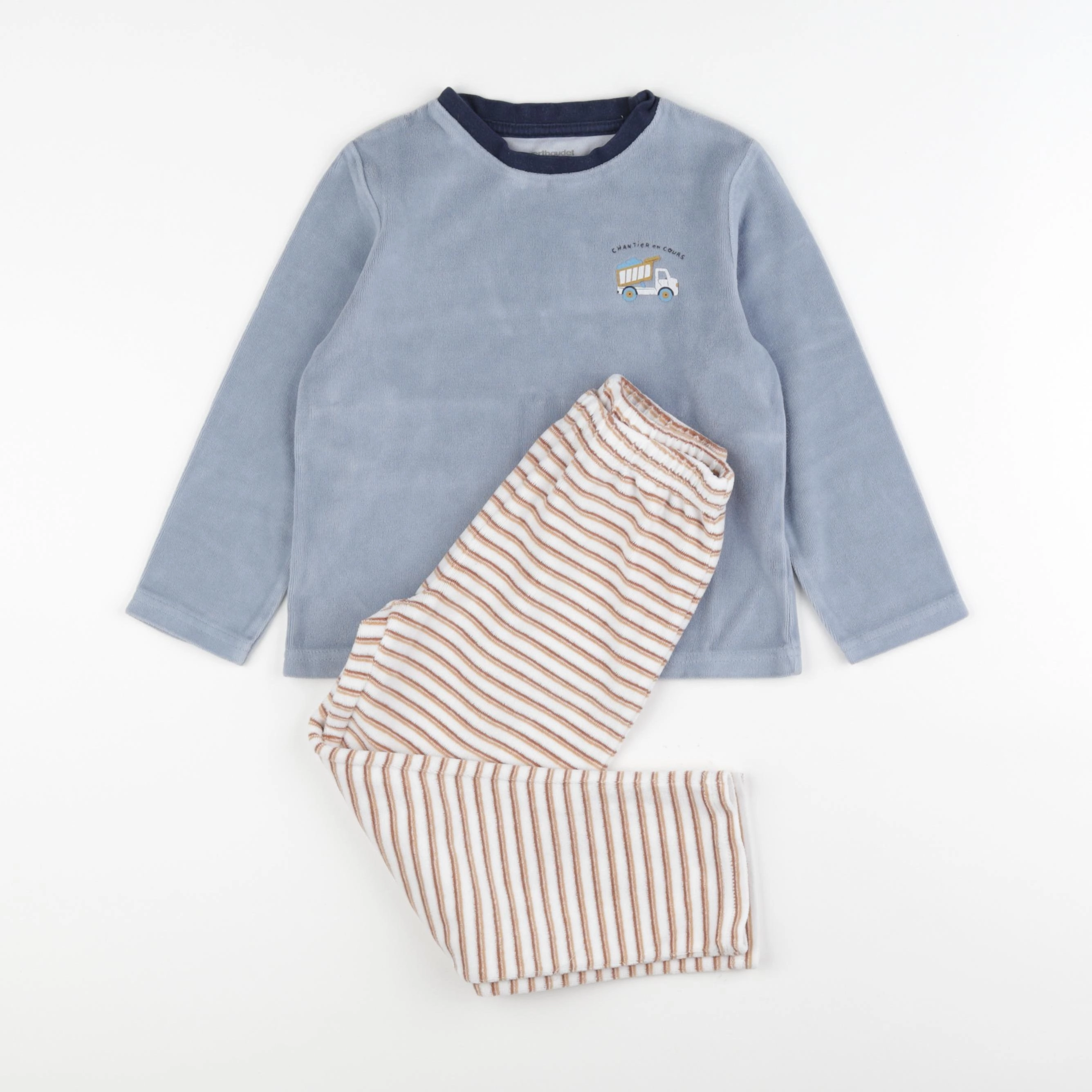 Vertbaudet - pyjama velours bleu, marron - 5 ans