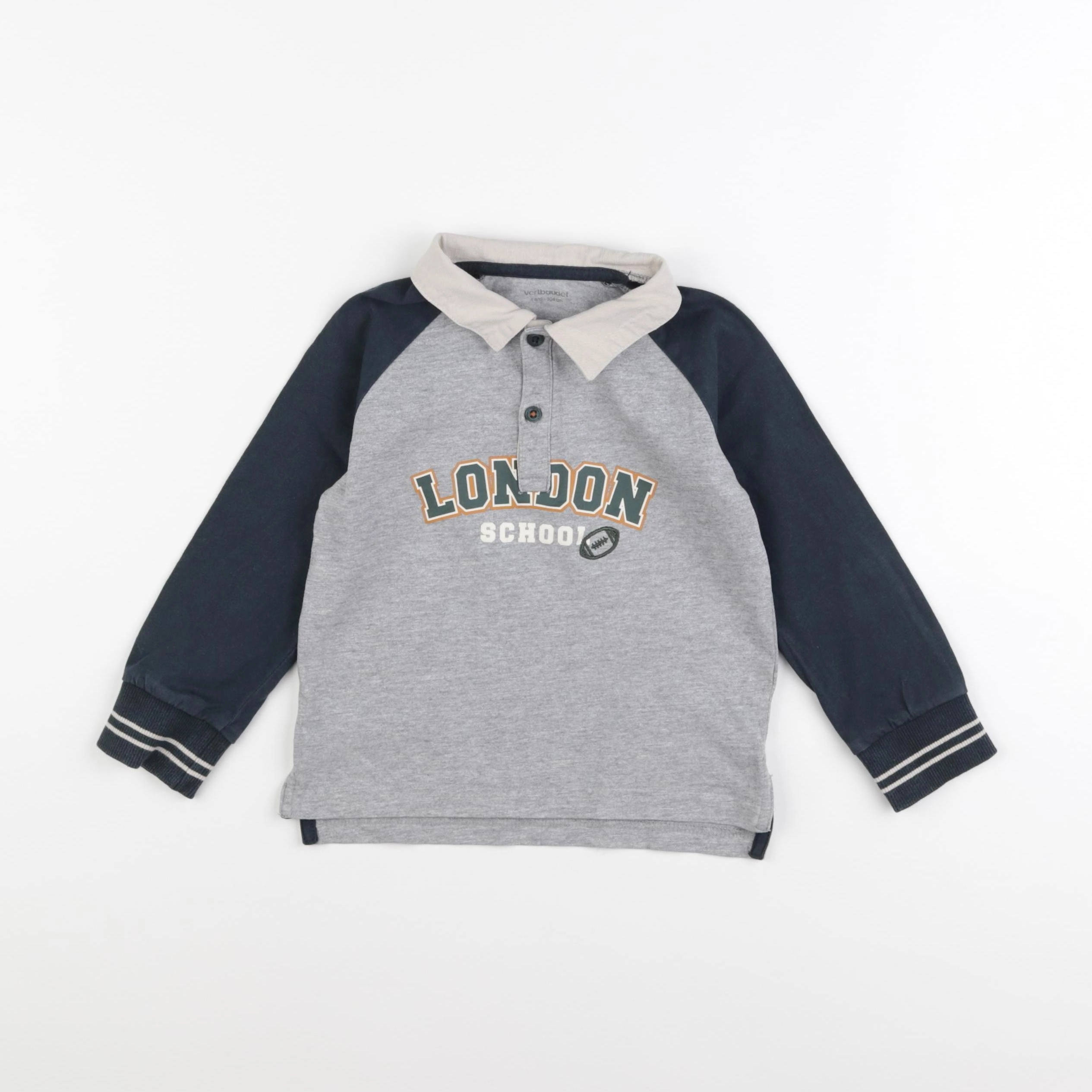 Vertbaudet - polo gris, vert - 4 ans