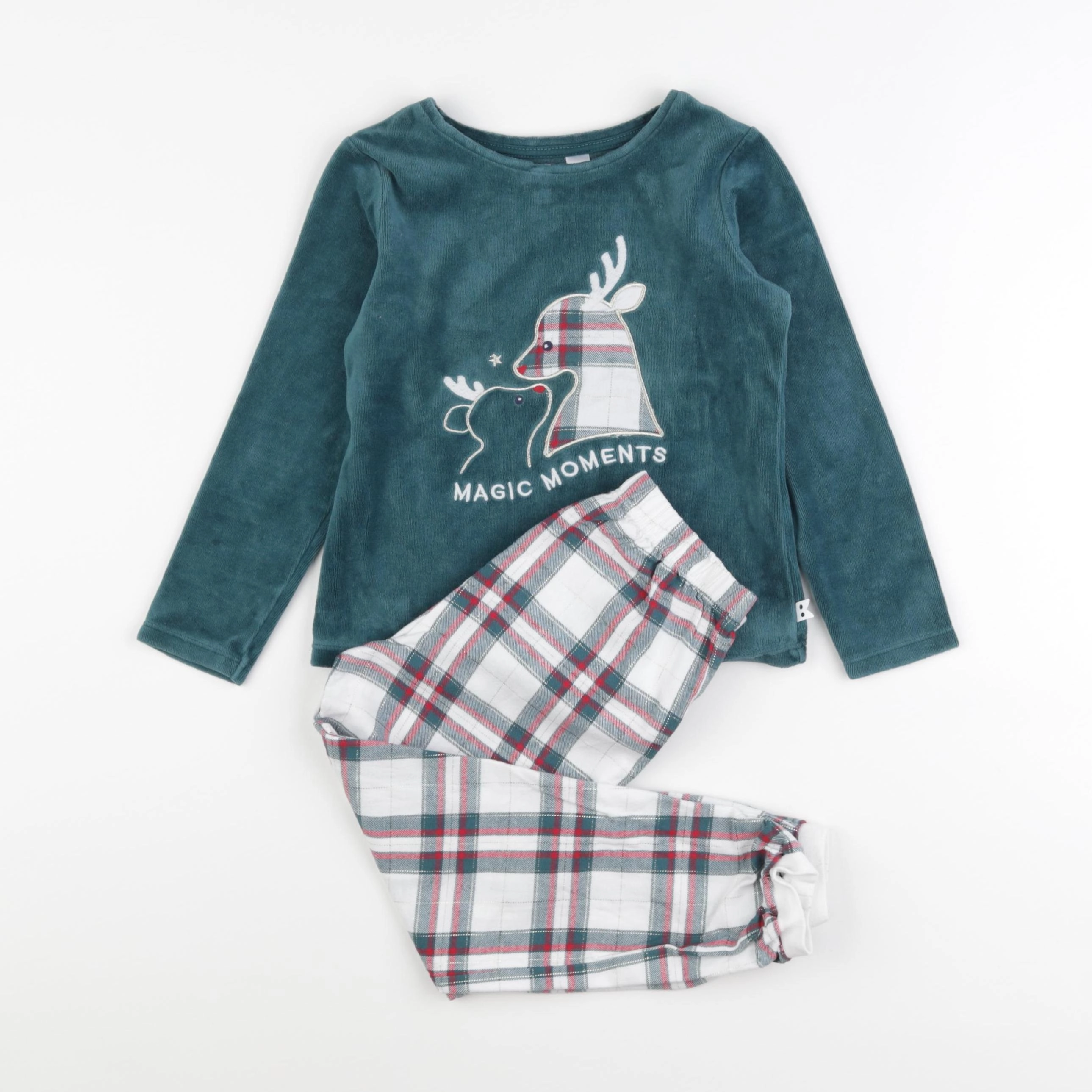 Okaidi - pyjama velours vert, blanc - 4 ans
