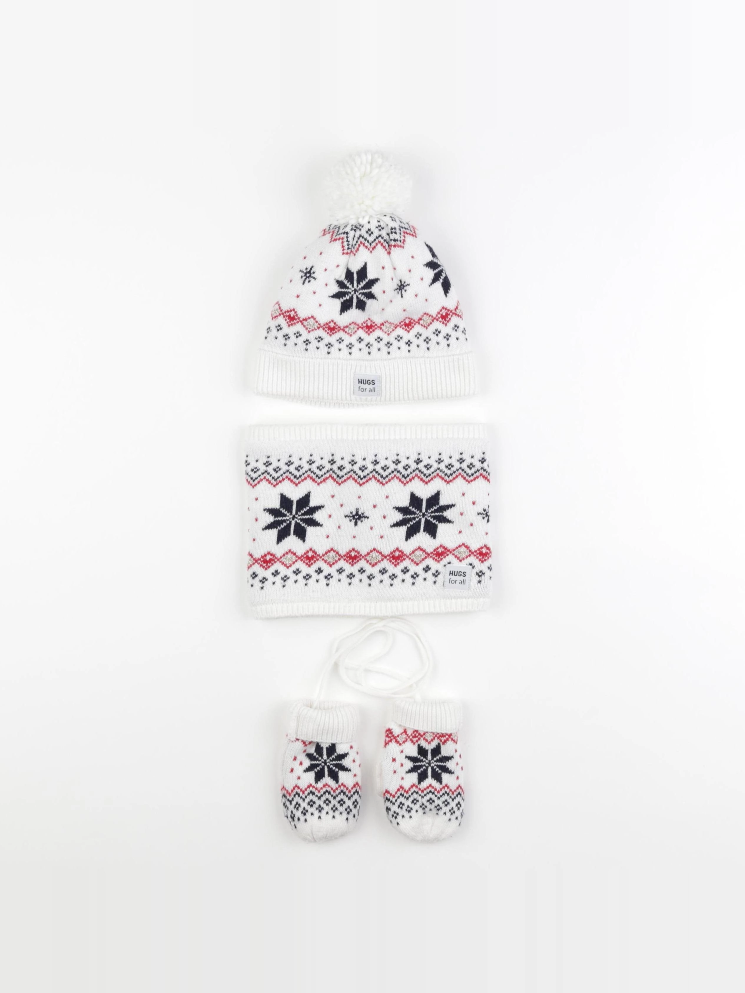 Okaidi - ensemble bonnet/moufles/tour de cou blanc, rouge, bleu - 2/4 ans