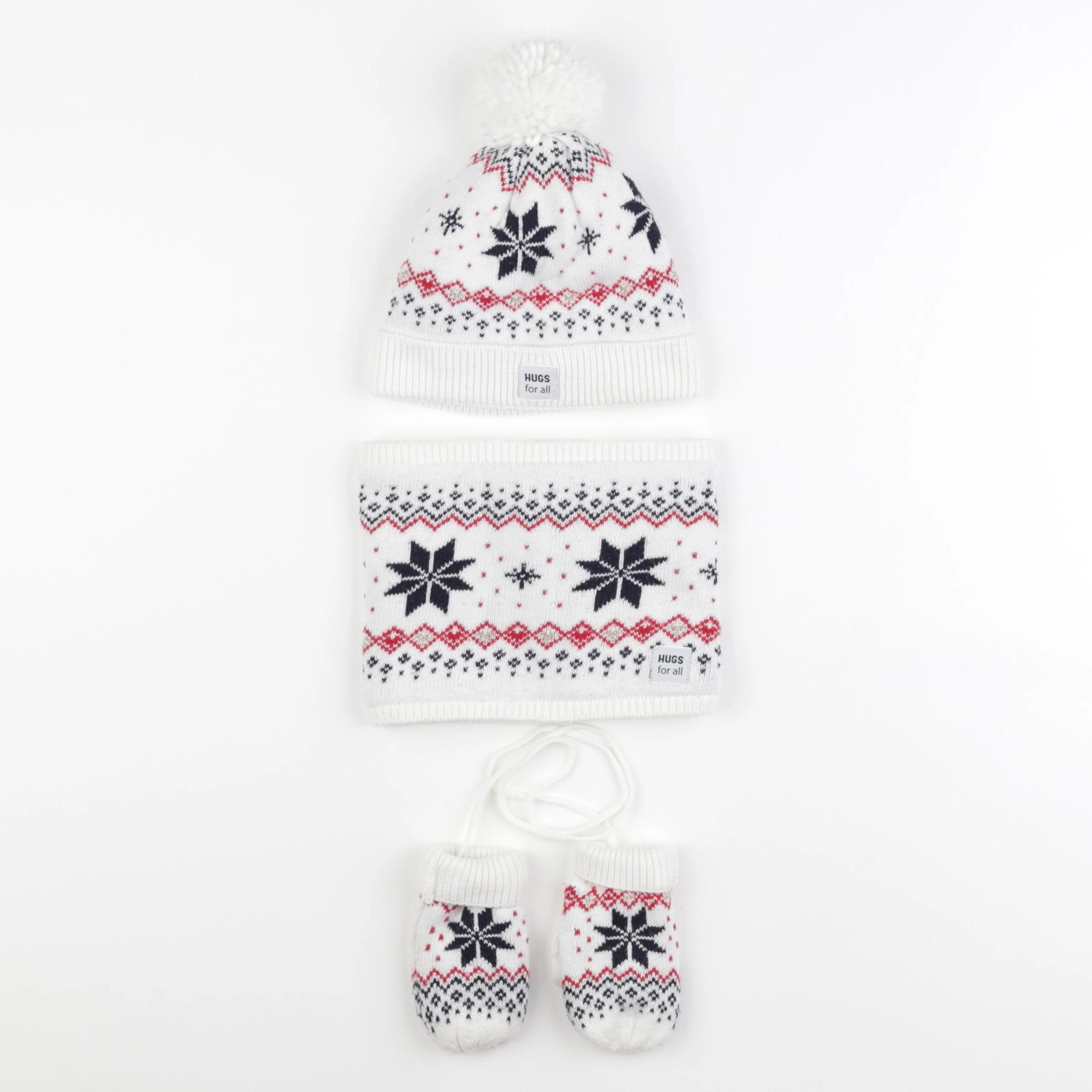 Okaidi - ensemble bonnet/moufles/tour de cou blanc, rouge, bleu - 2/4 ans