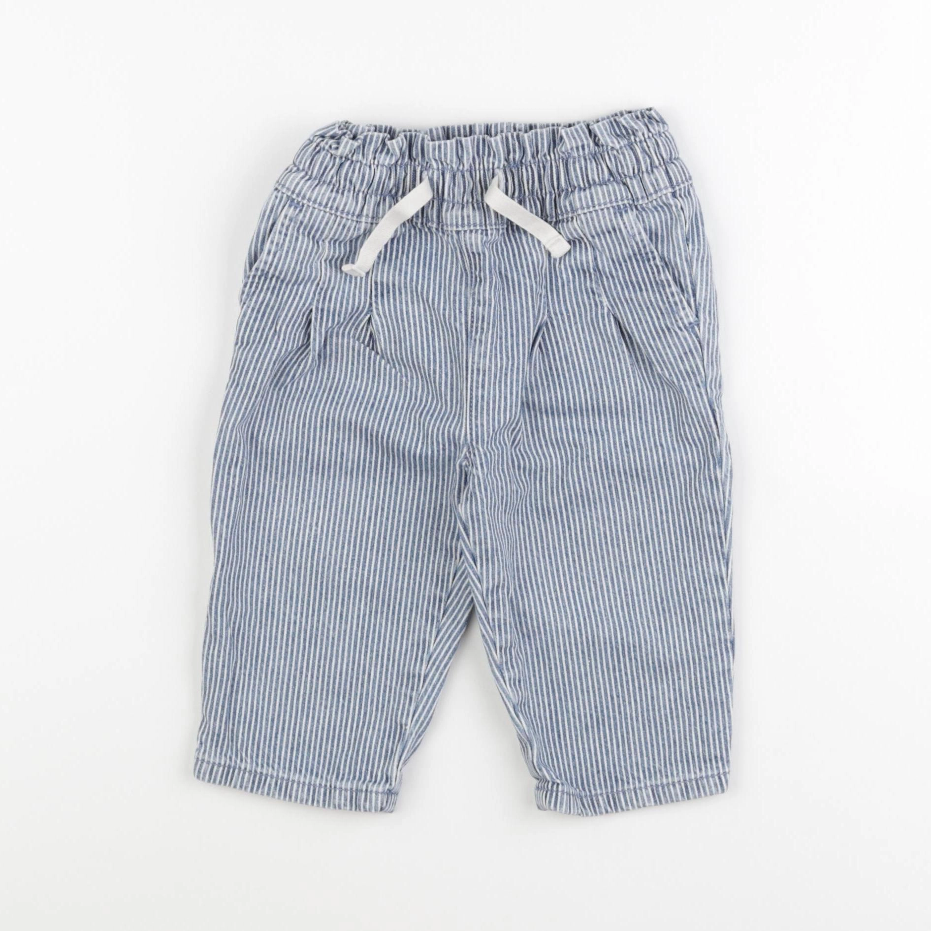Boutchou - pantalon bleu, blanc - 9 mois