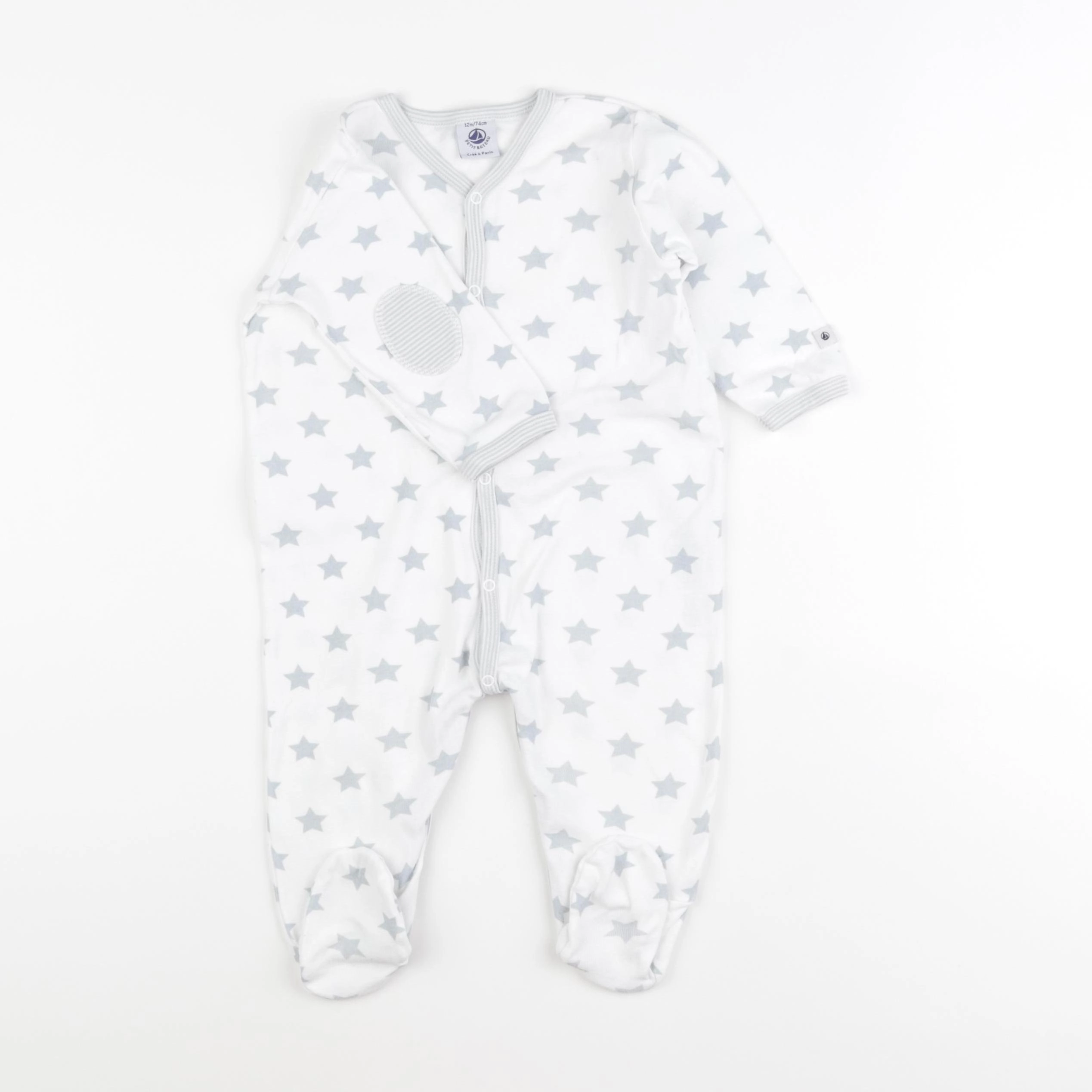 Petit Bateau - pyjama coton blanc, gris - 12 mois