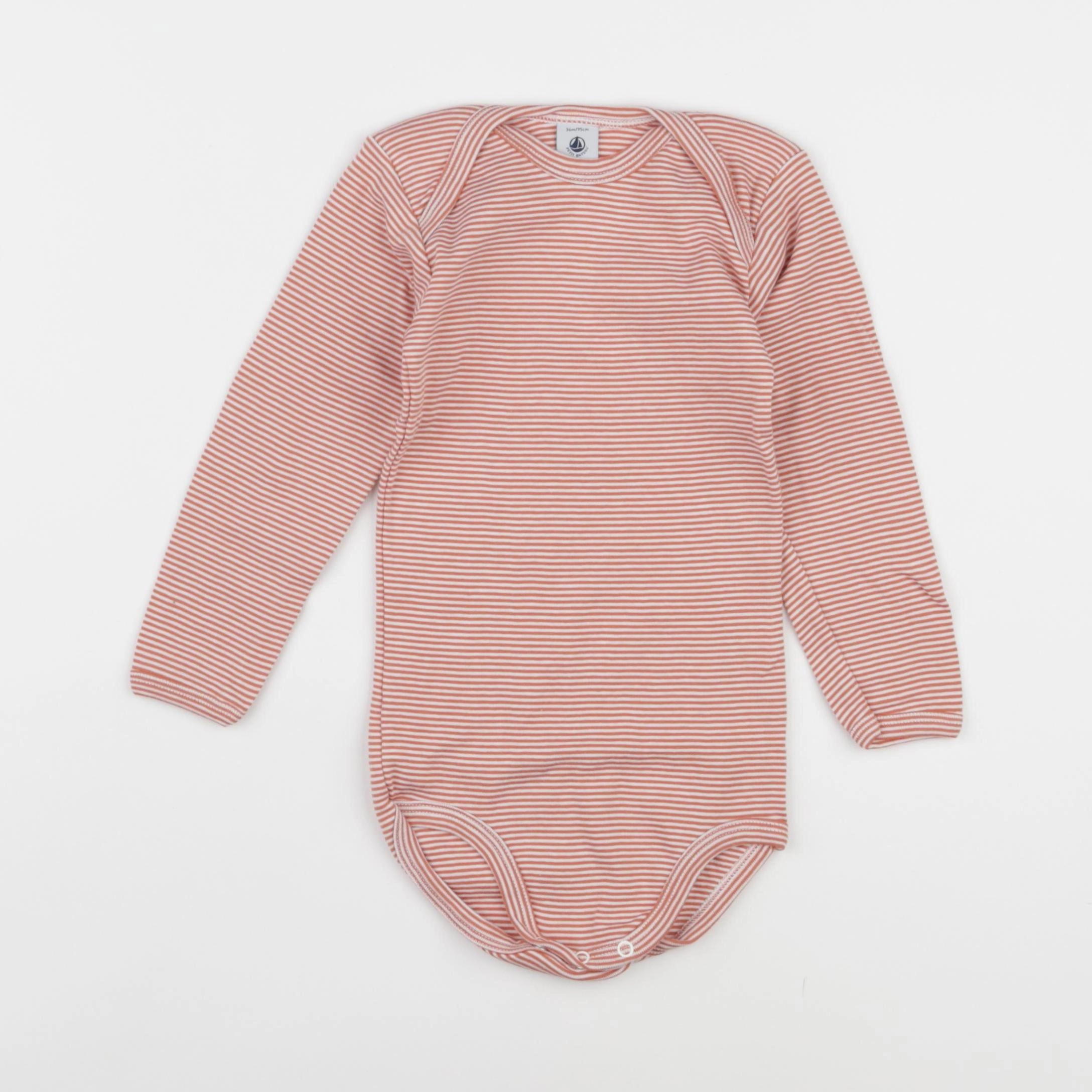 Petit Bateau - body blanc, orange - 36 mois