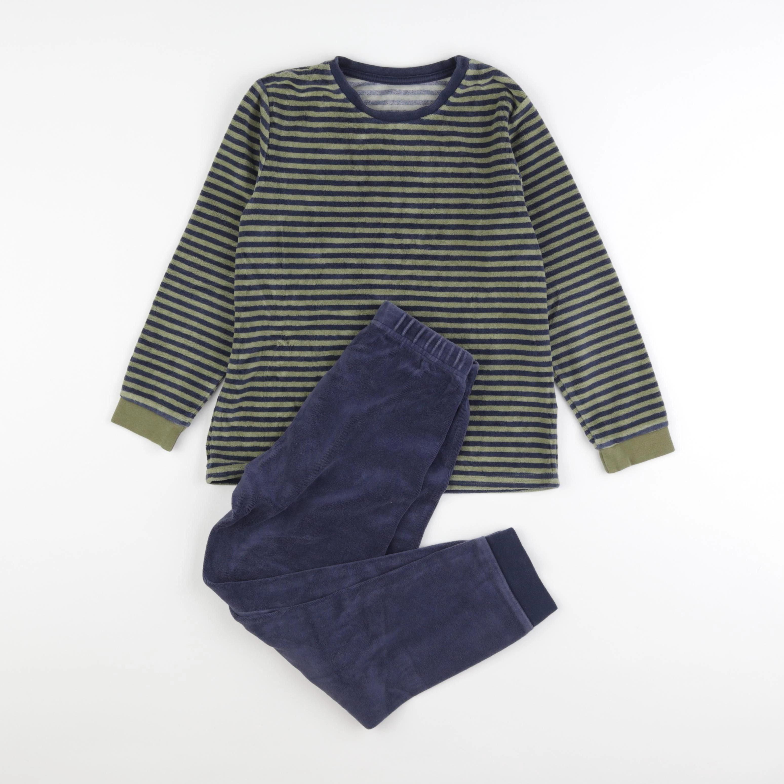 Vertbaudet - pyjama velours bleu, vert - 8 ans