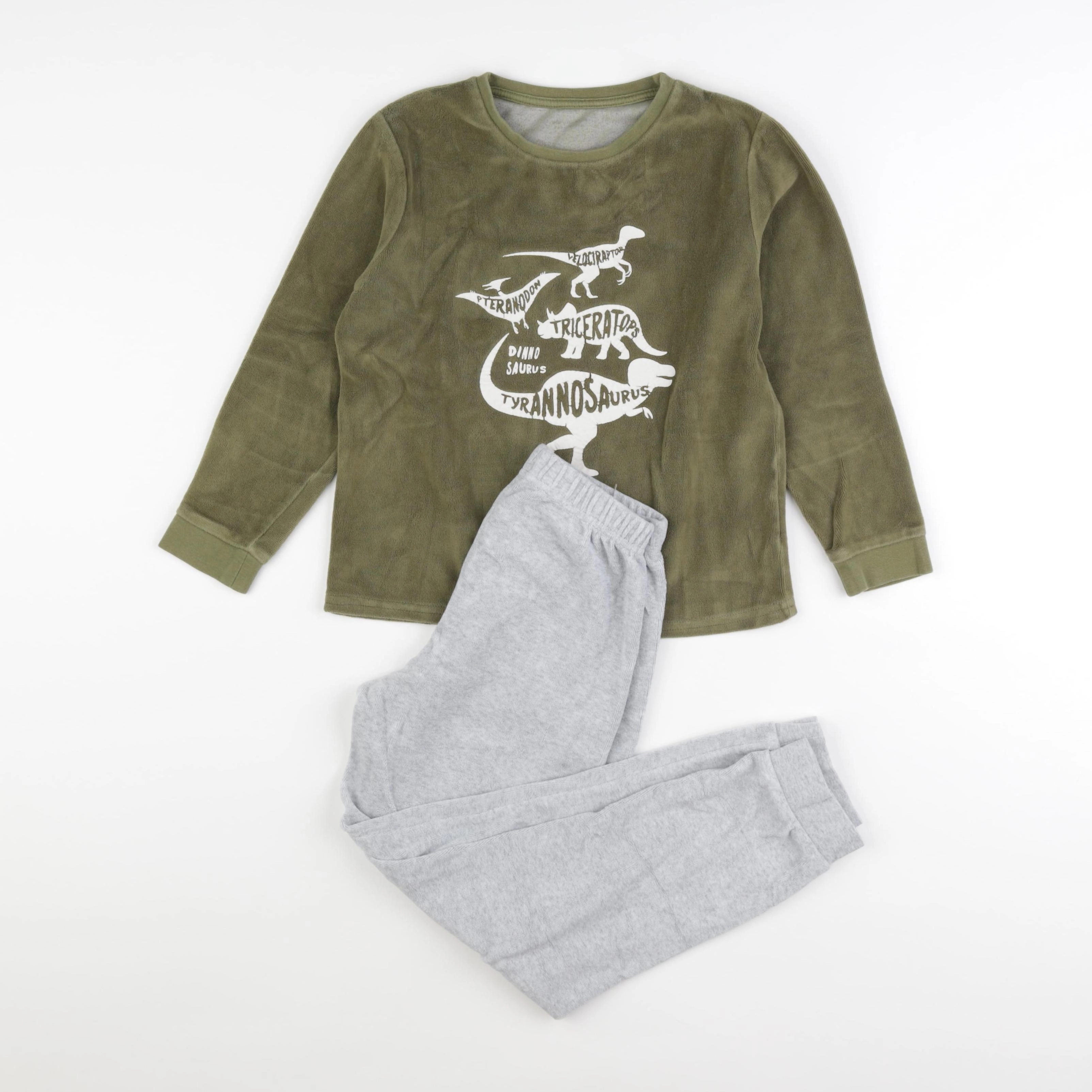 Vertbaudet - pyjama velours gris, vert - 8 ans