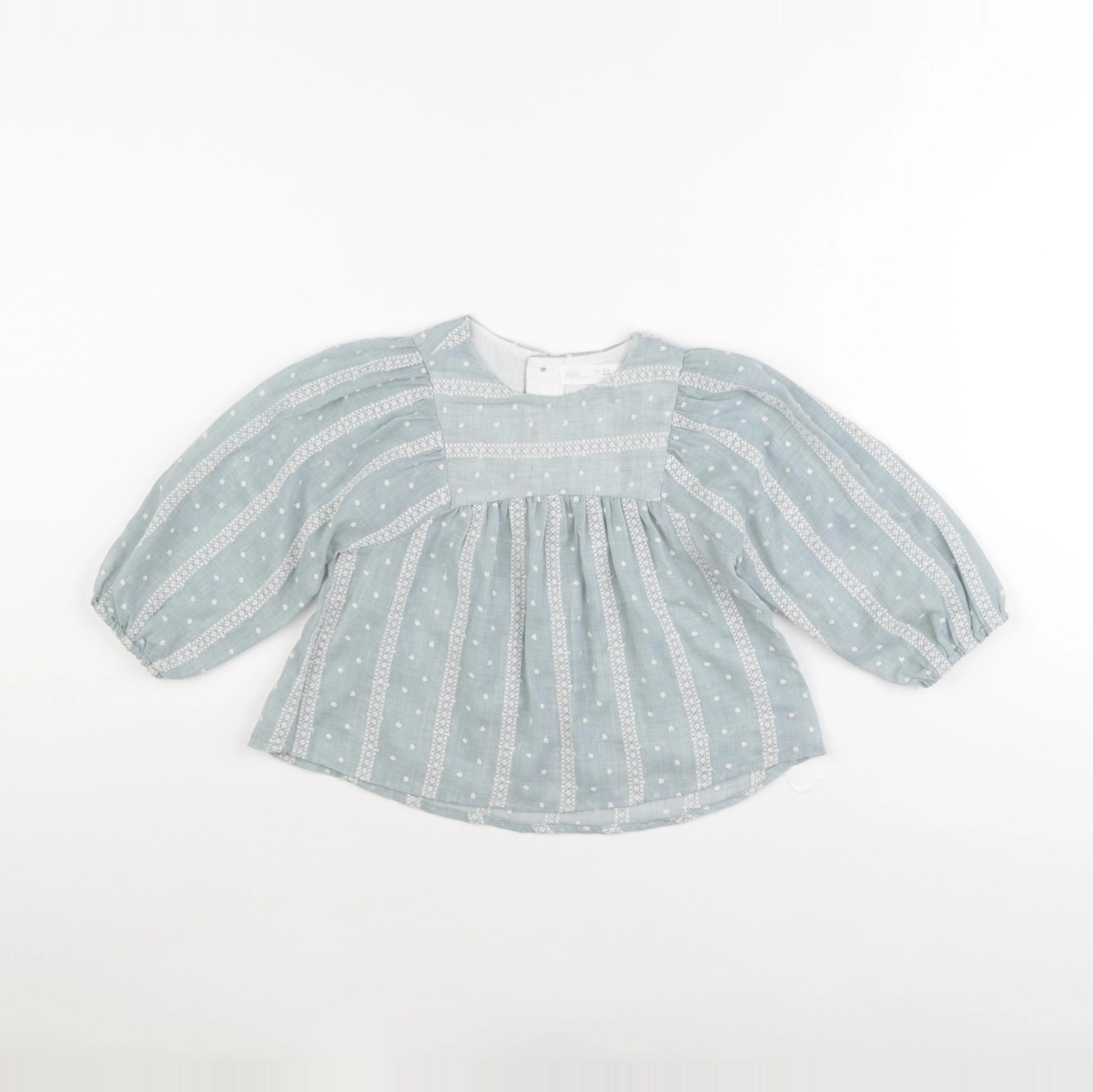 Zara - blouse vert, blanc - 2/3 ans