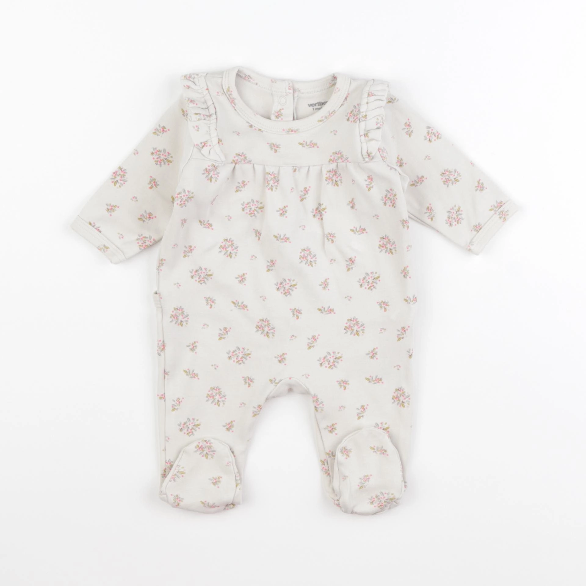Vertbaudet - pyjama coton rose, beige - 1 mois