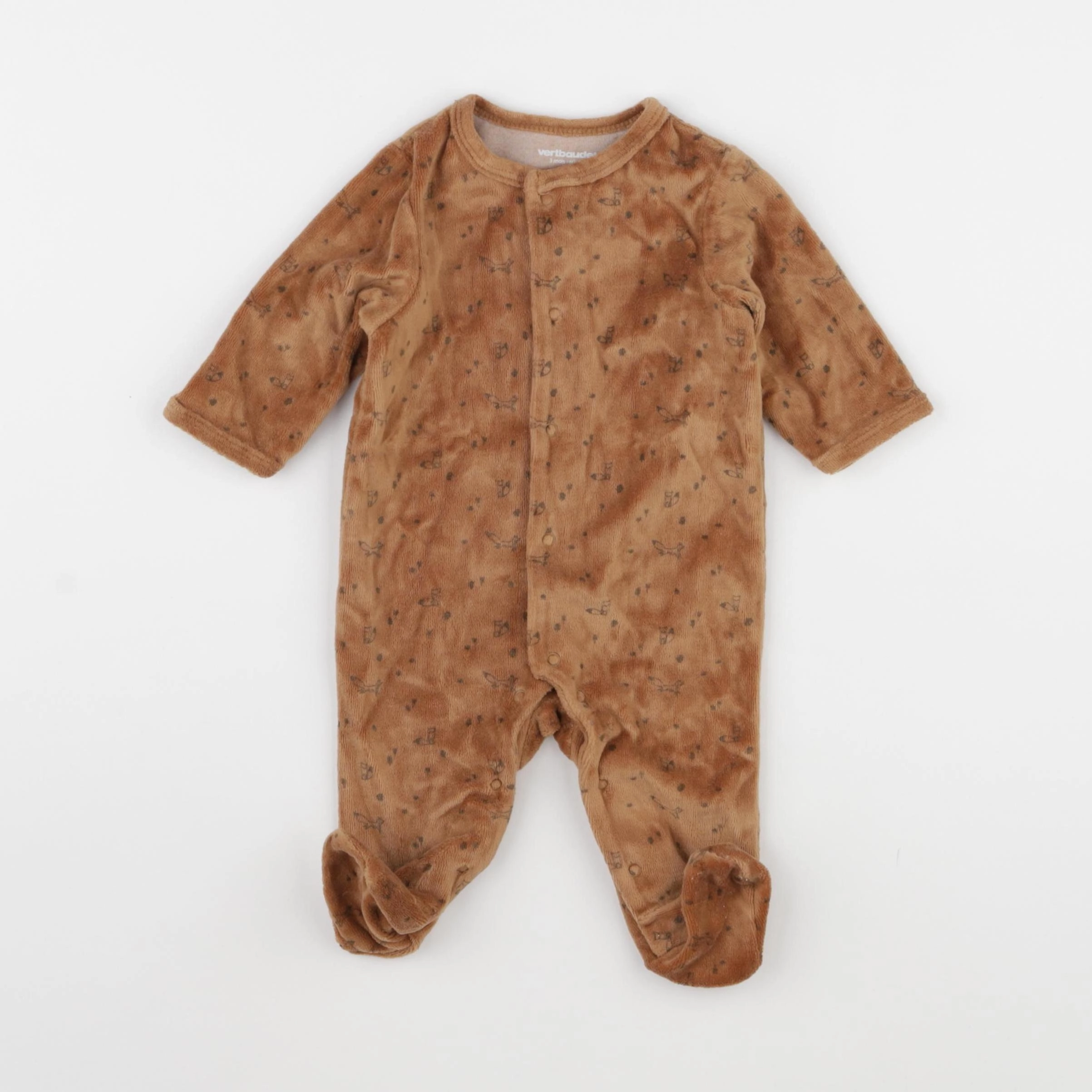 Vertbaudet - pyjama velours marron - 3 mois