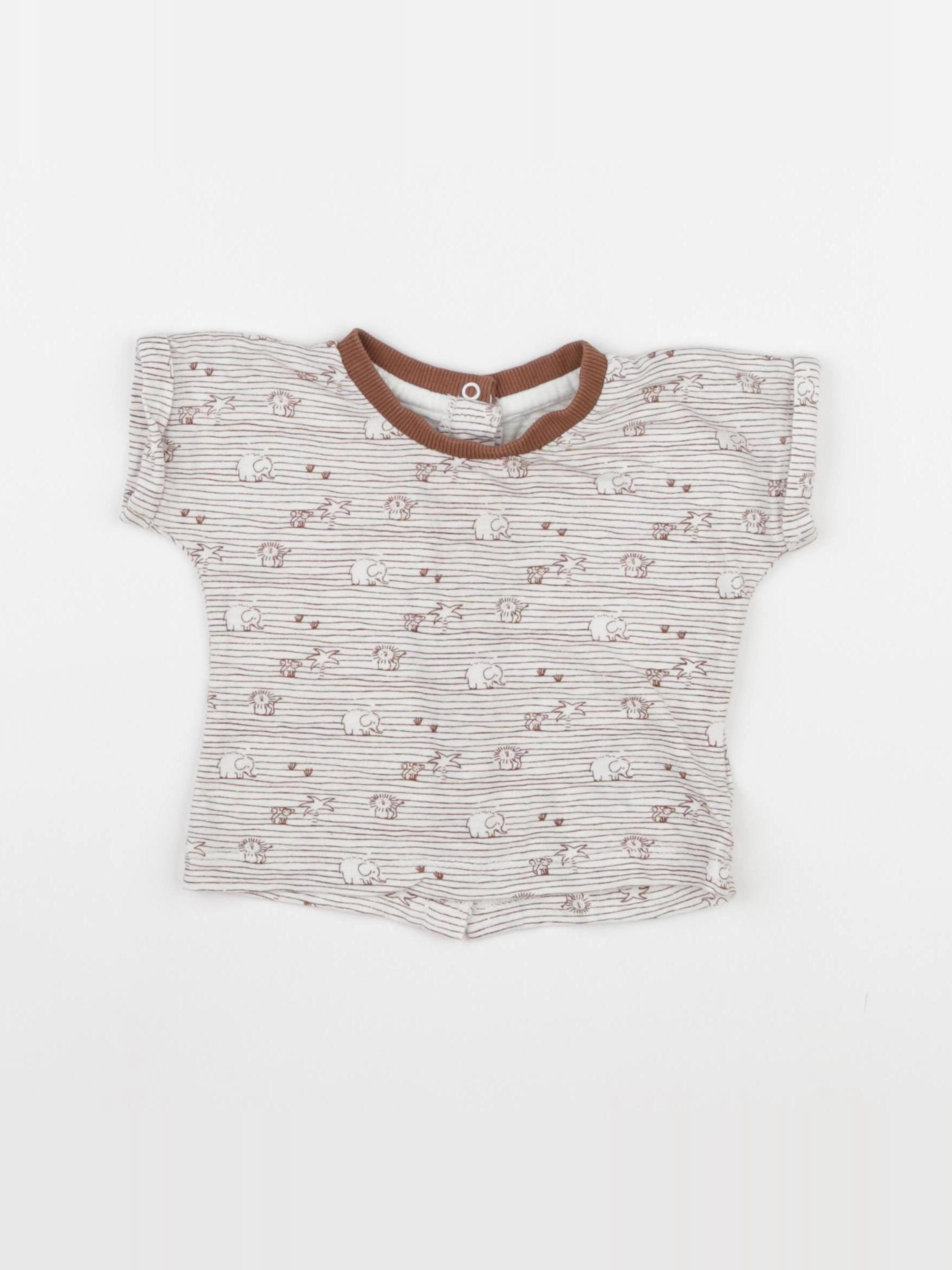 Vertbaudet - tee-shirt blanc, marron - 6 mois