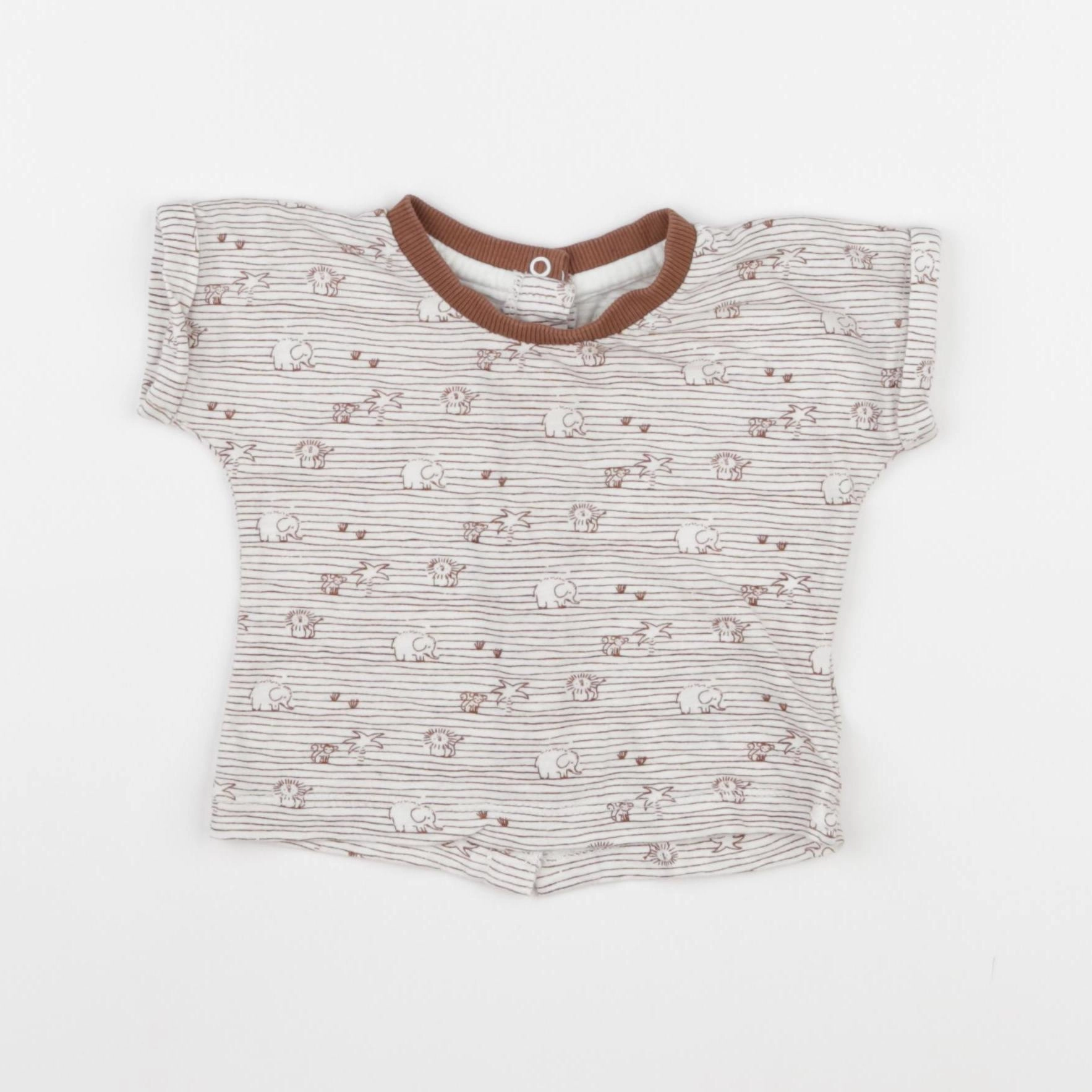 Vertbaudet - tee-shirt blanc, marron - 6 mois