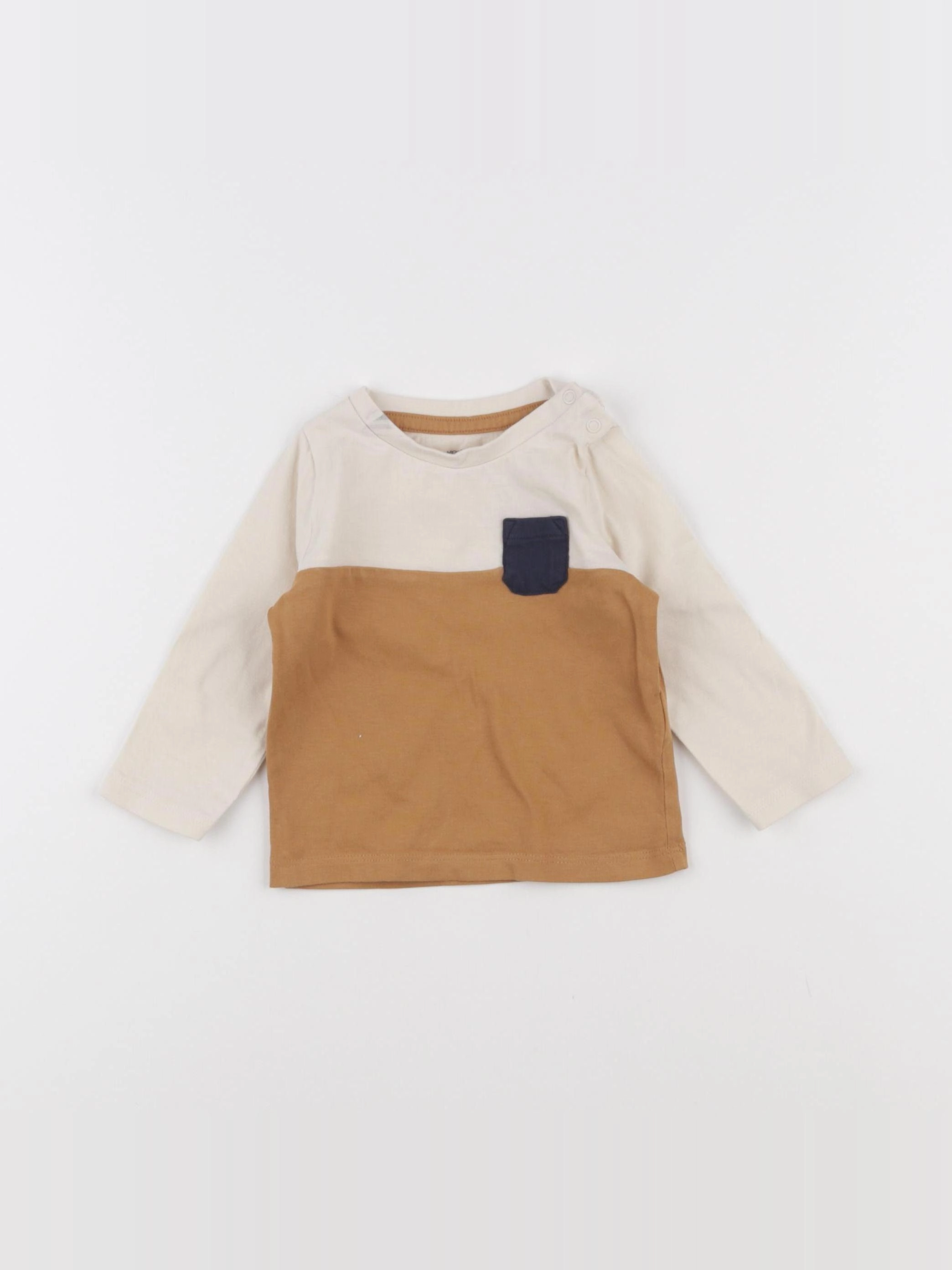 Vertbaudet - tee-shirt marron, beige - 6 mois