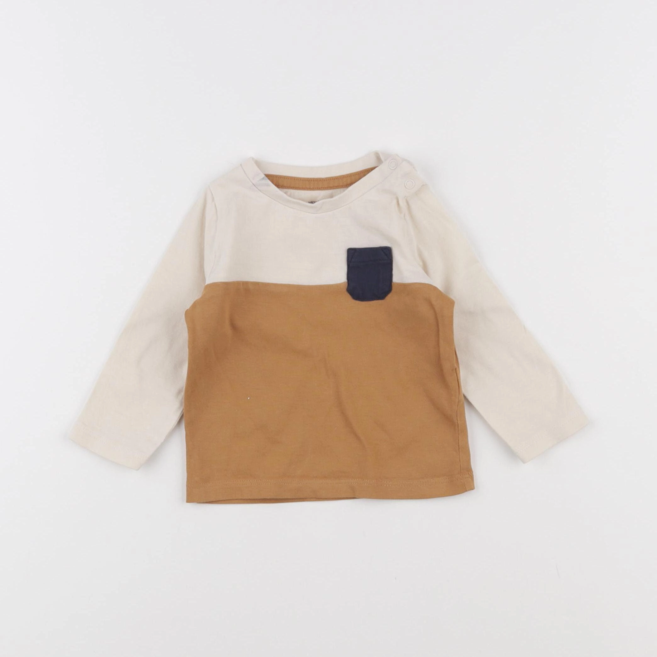 Vertbaudet - tee-shirt marron, beige - 6 mois