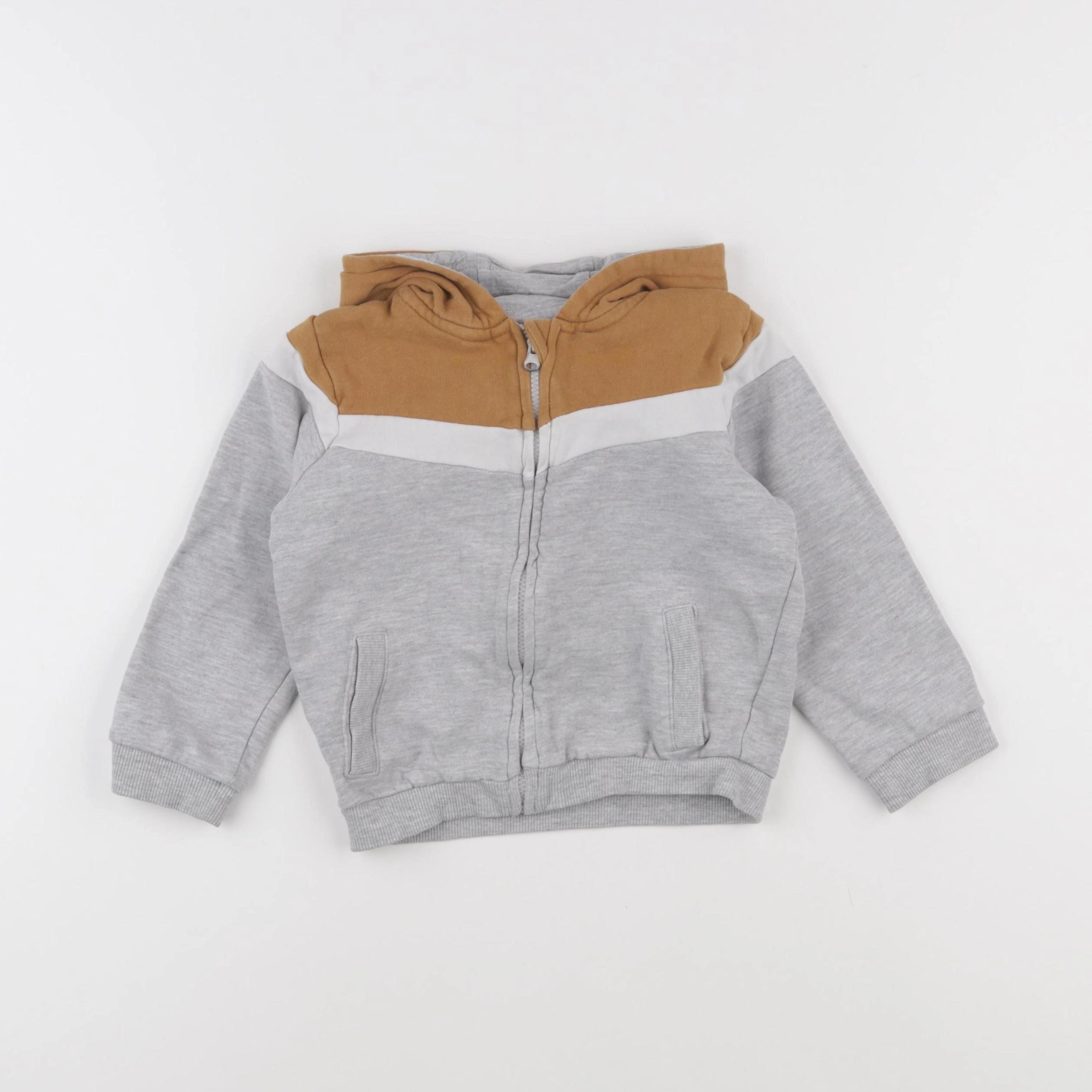 Vertbaudet - sweat gris, marron - 3 ans