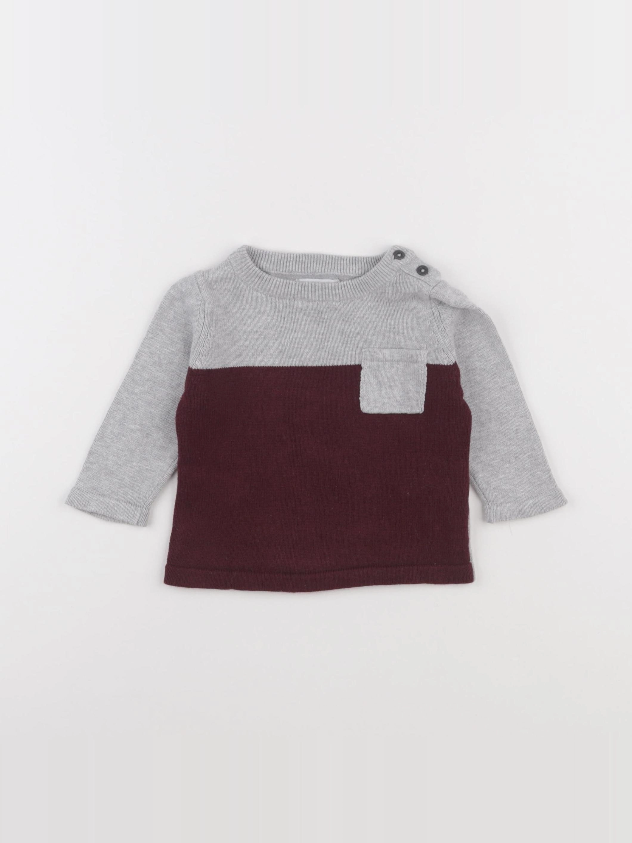 Vertbaudet - pull rouge, gris - 6 mois