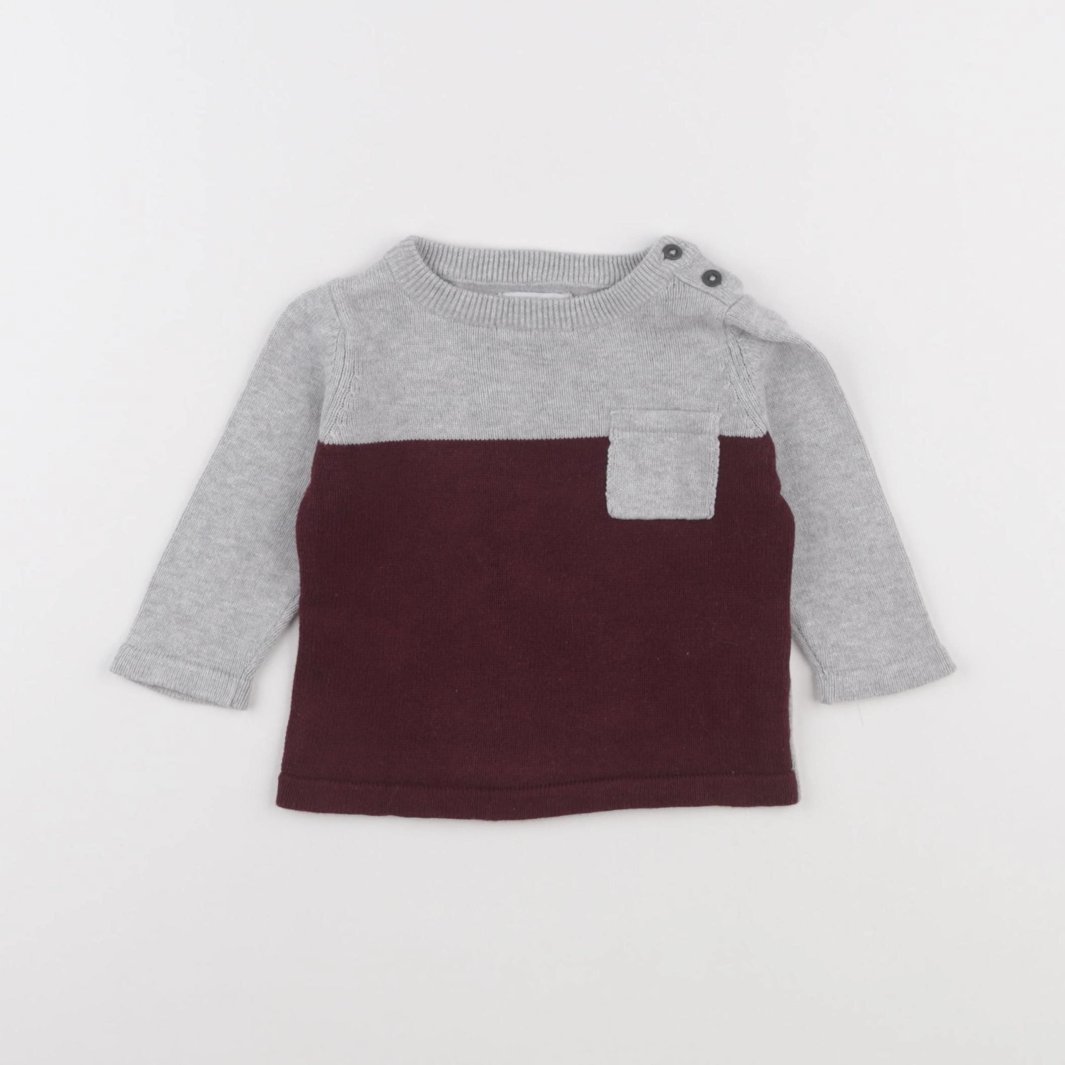 Vertbaudet - pull rouge, gris - 6 mois