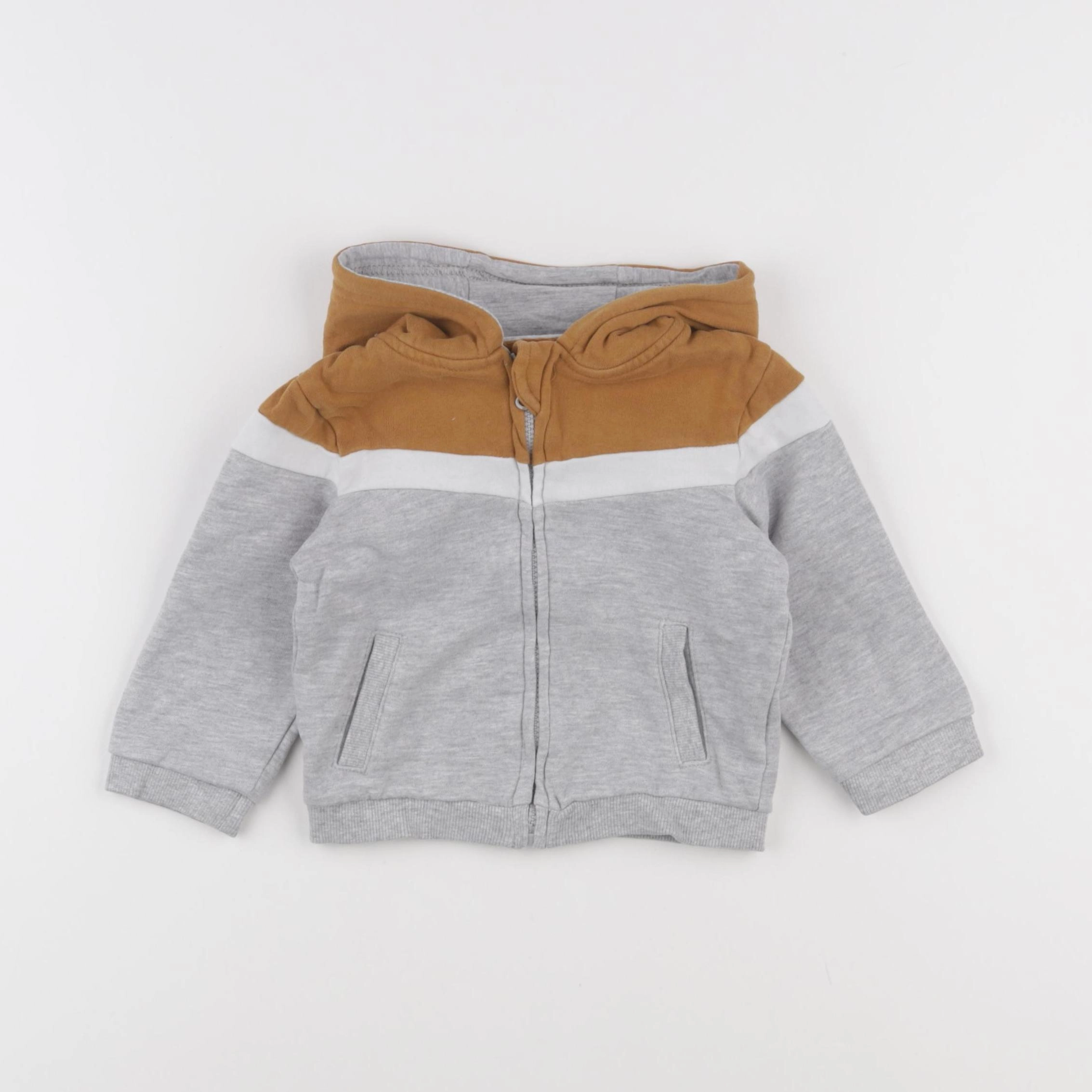 Vertbaudet - sweat gris, marron - 12 mois