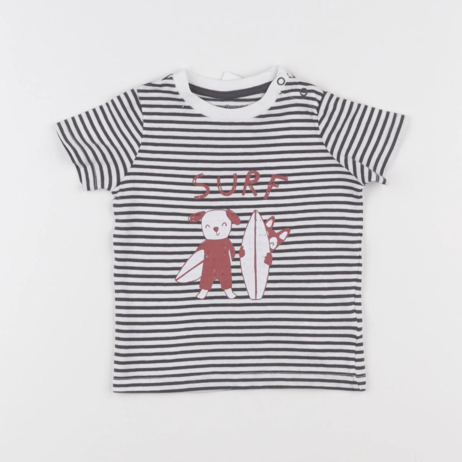 Vertbaudet - tee-shirt blanc, gris (état neuf) - 6 mois