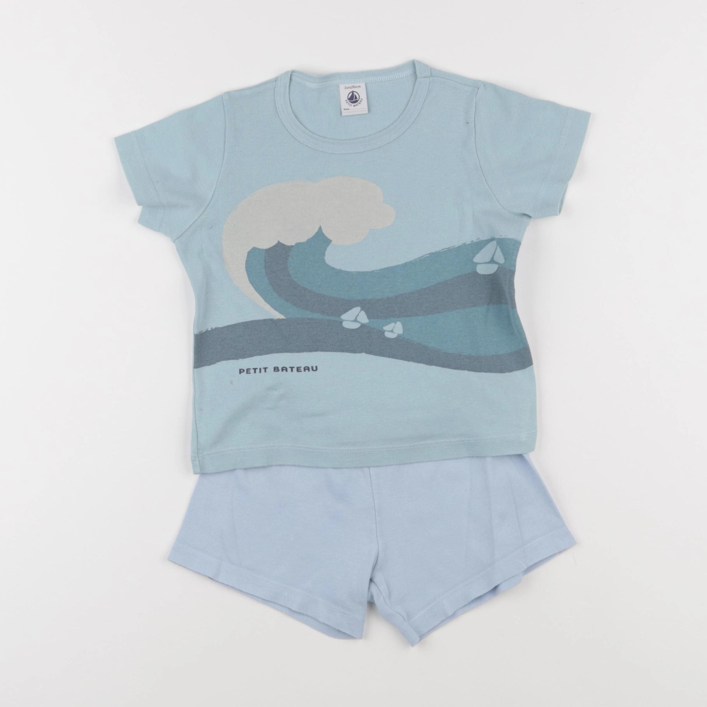 Petit Bateau - pyjama coton bleu, vert - 2 ans