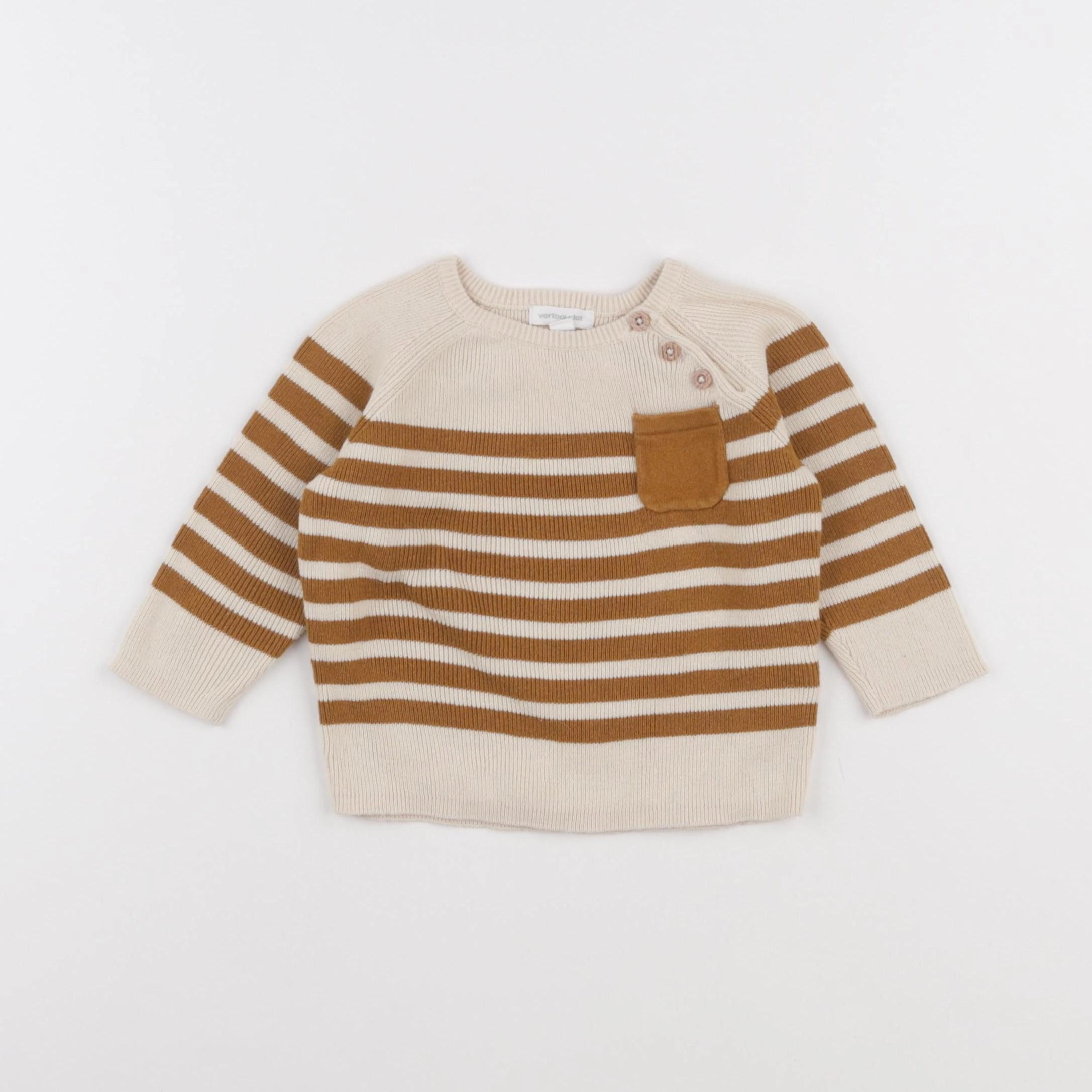 Vertbaudet - pull blanc, marron - 6 mois