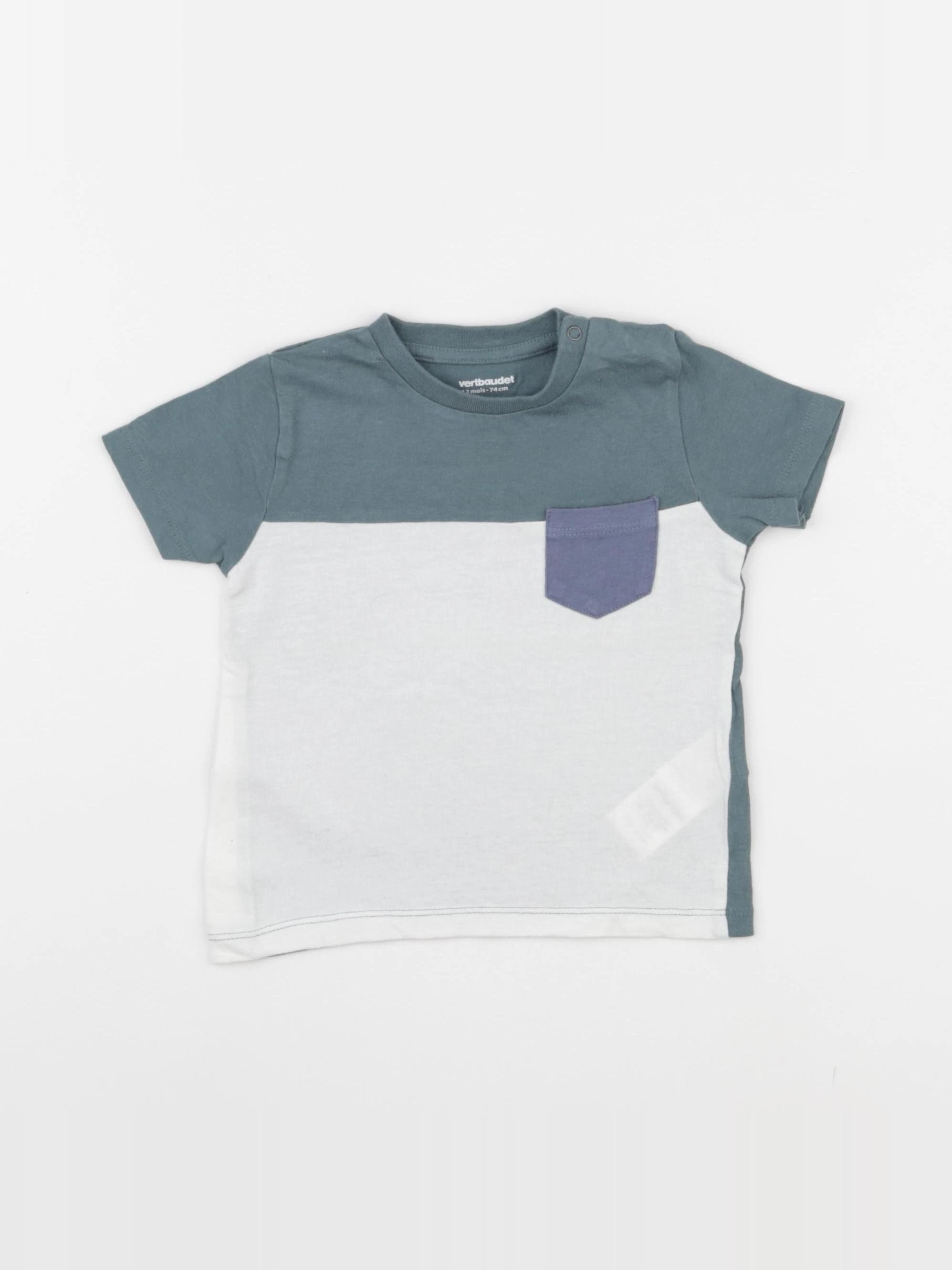 Vertbaudet - tee-shirt blanc, vert - 12 mois