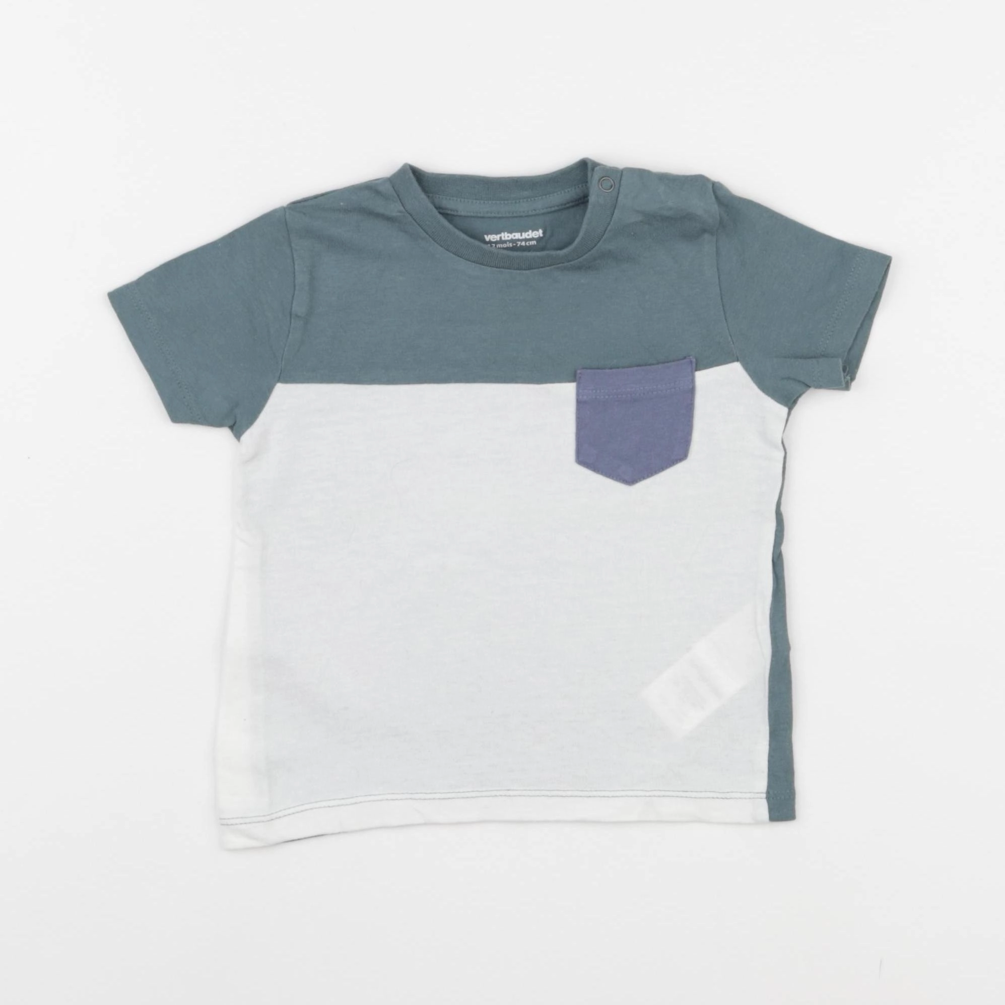 Vertbaudet - tee-shirt blanc, vert - 12 mois