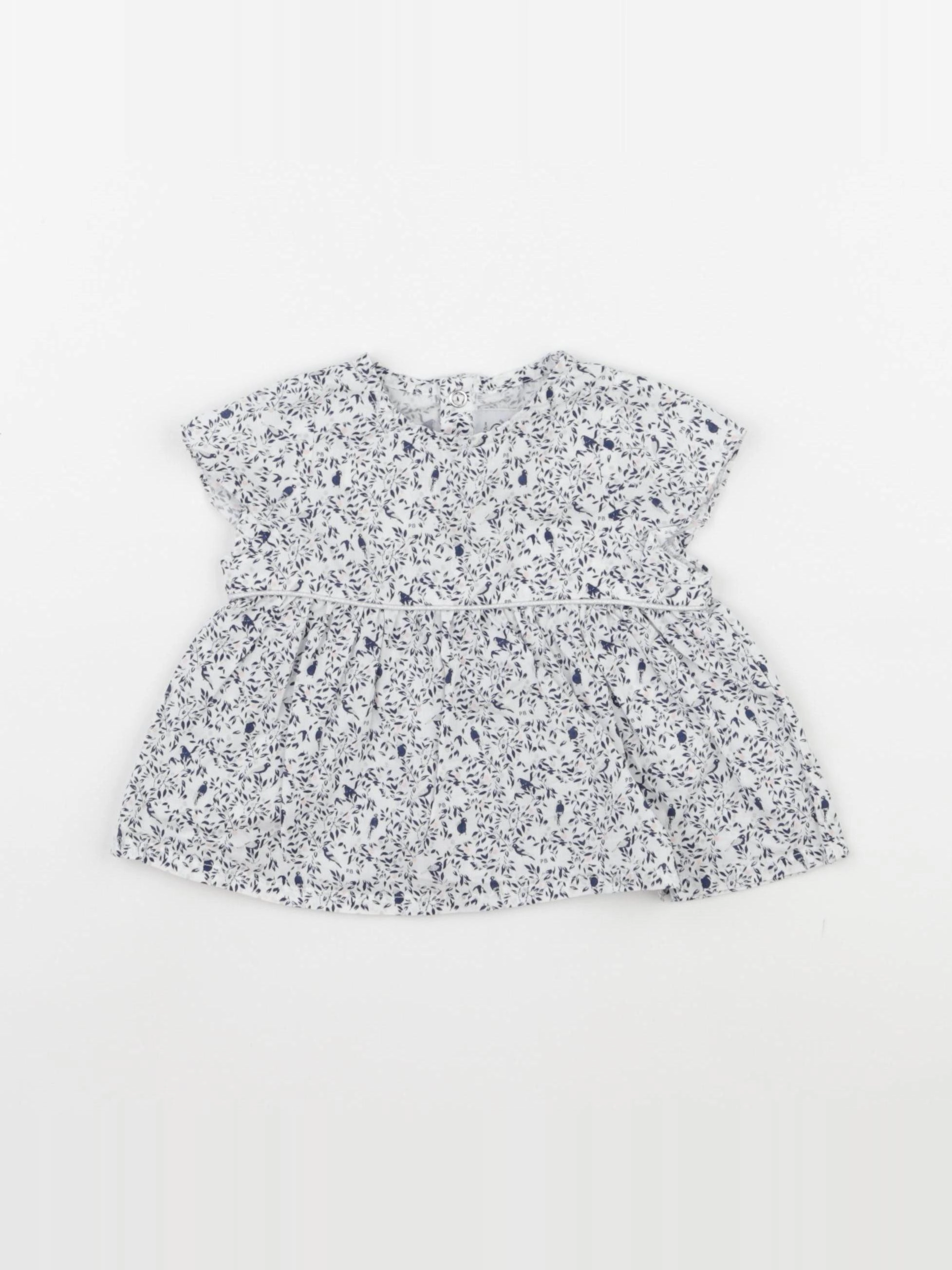 Petit Bateau - blouse blanc, bleu - 6 mois