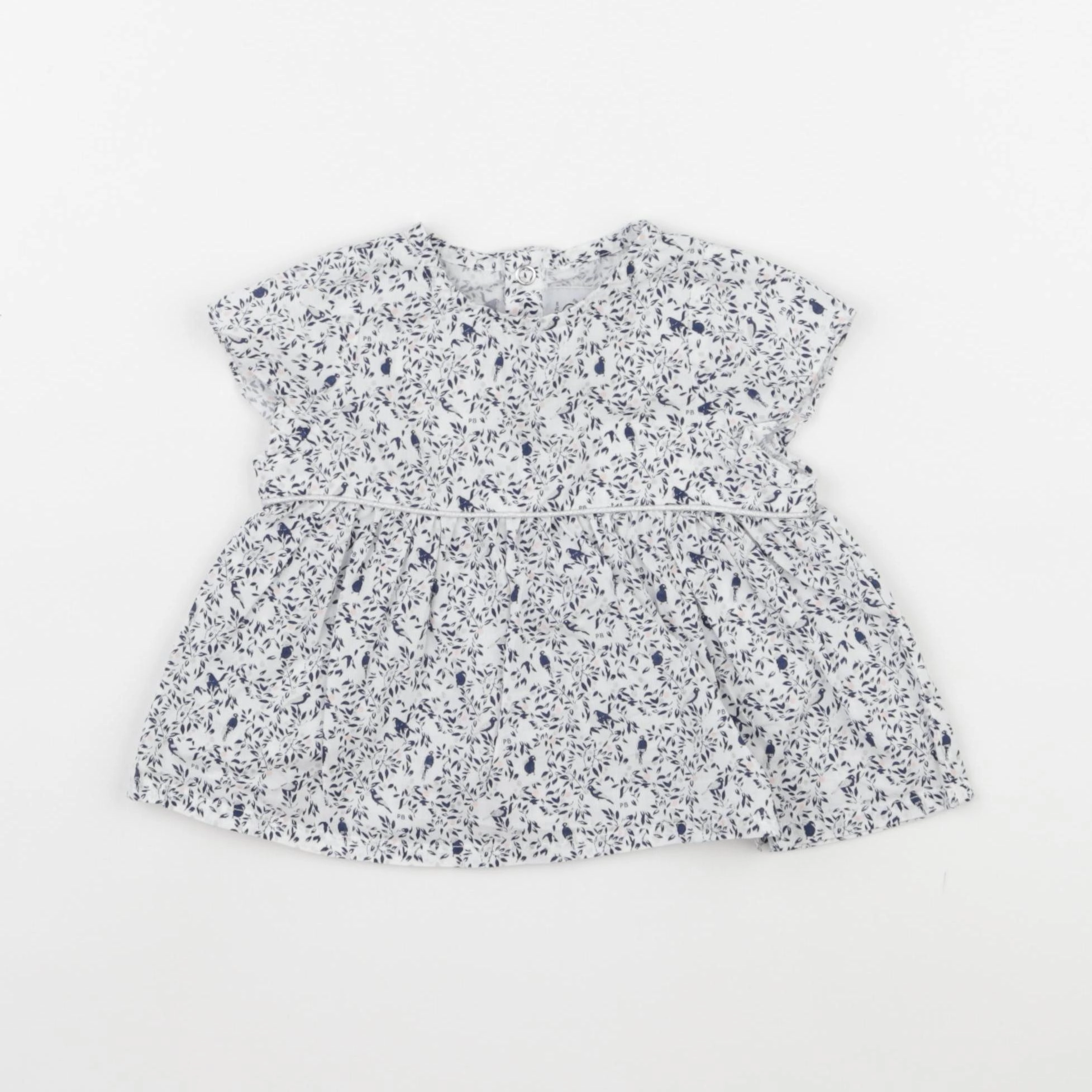 Petit Bateau - blouse blanc, bleu - 6 mois