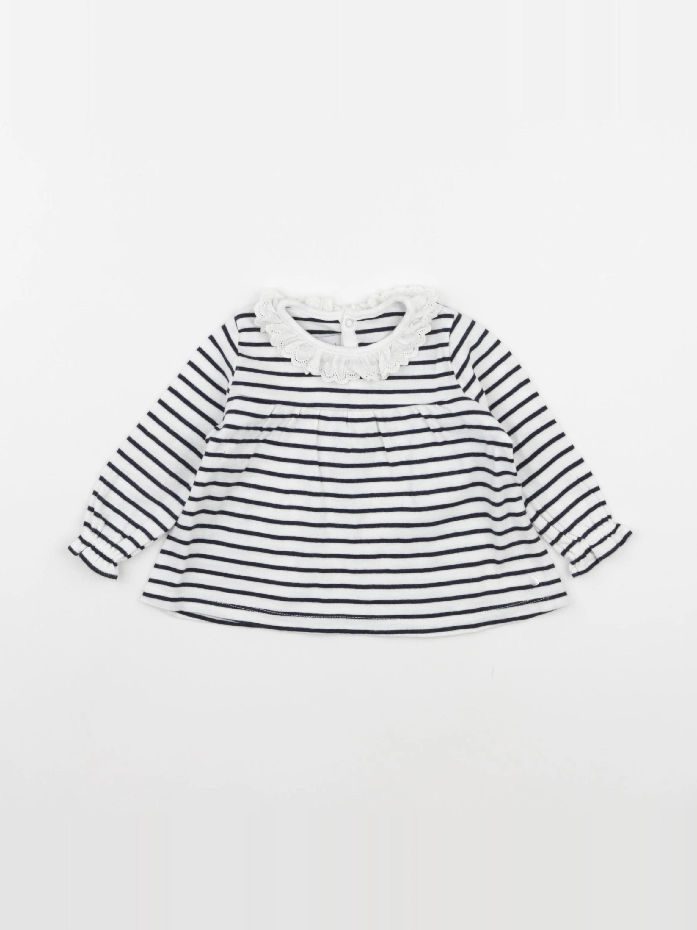 Petit Bateau - tee-shirt bleu, blanc - 6 mois