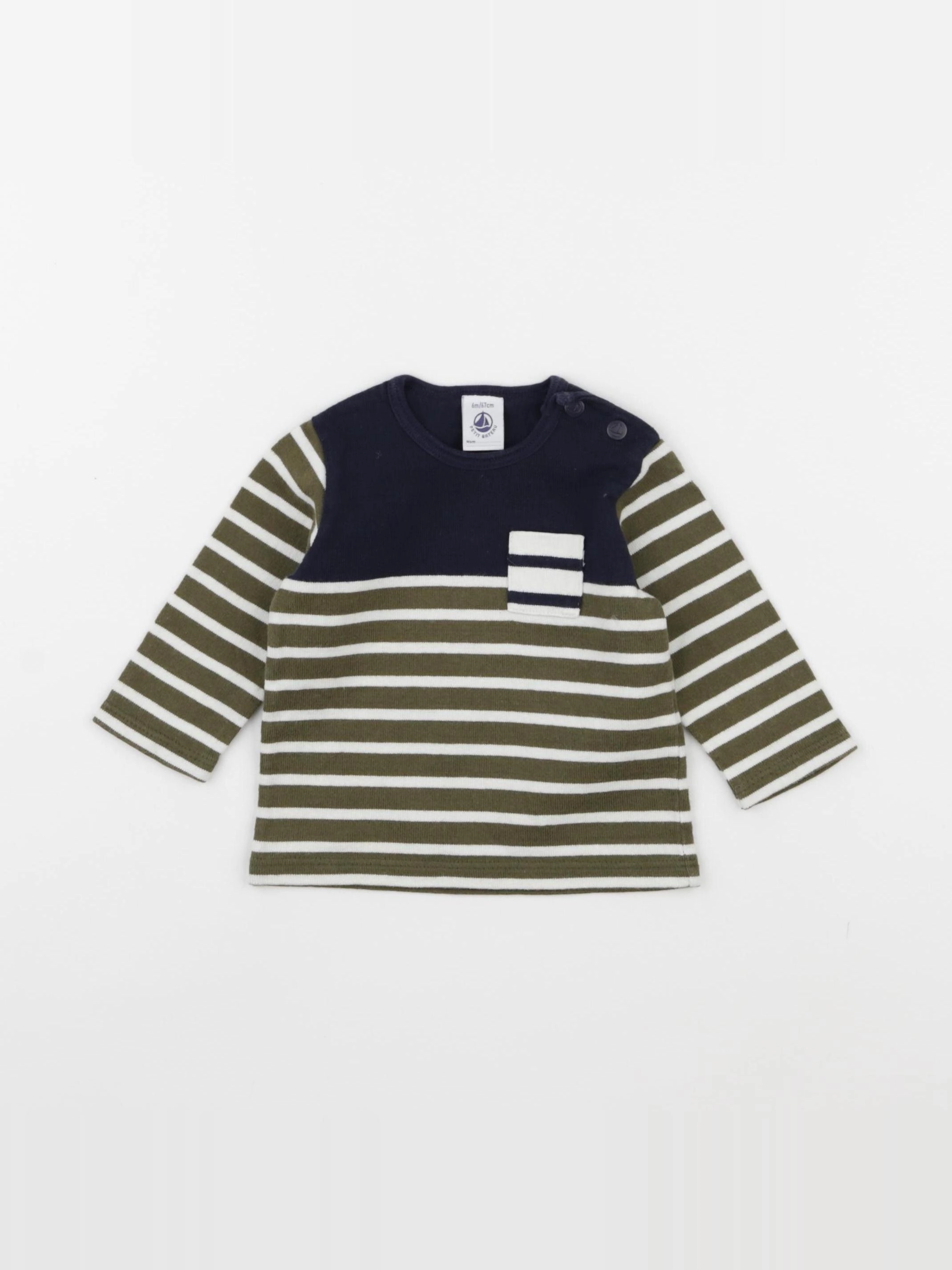 Petit Bateau - tee-shirt blanc, vert - 6 mois