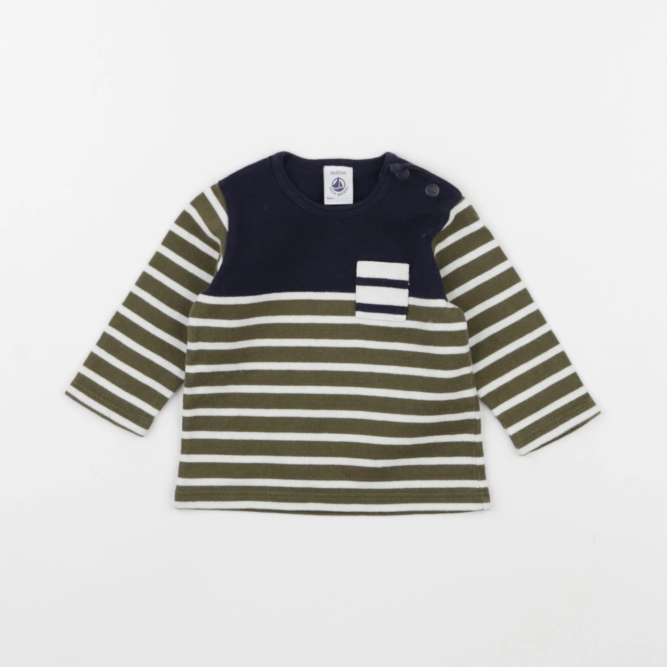 Petit Bateau - tee-shirt blanc, vert - 6 mois