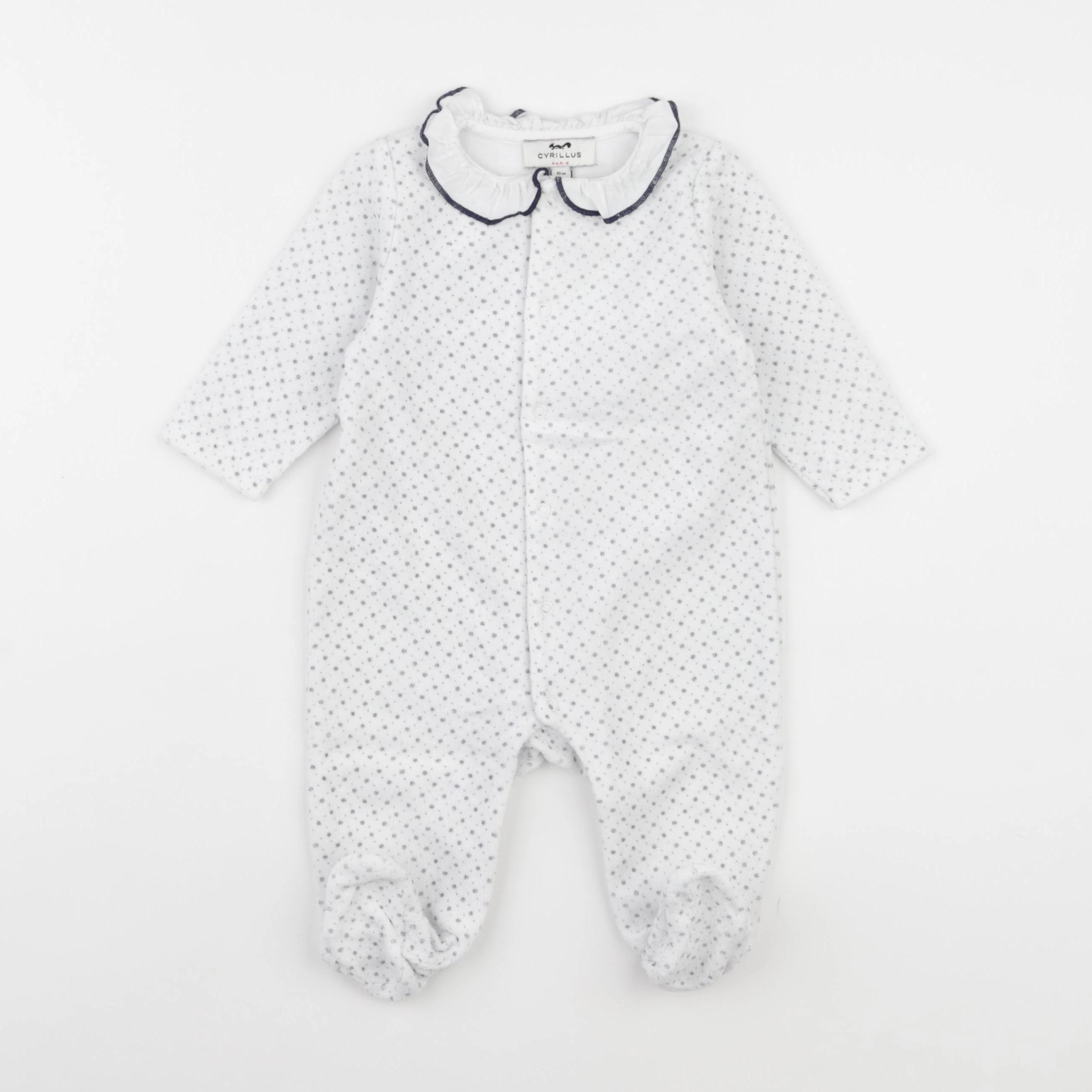 Cyrillus - pyjama velours blanc, bleu - 6 mois