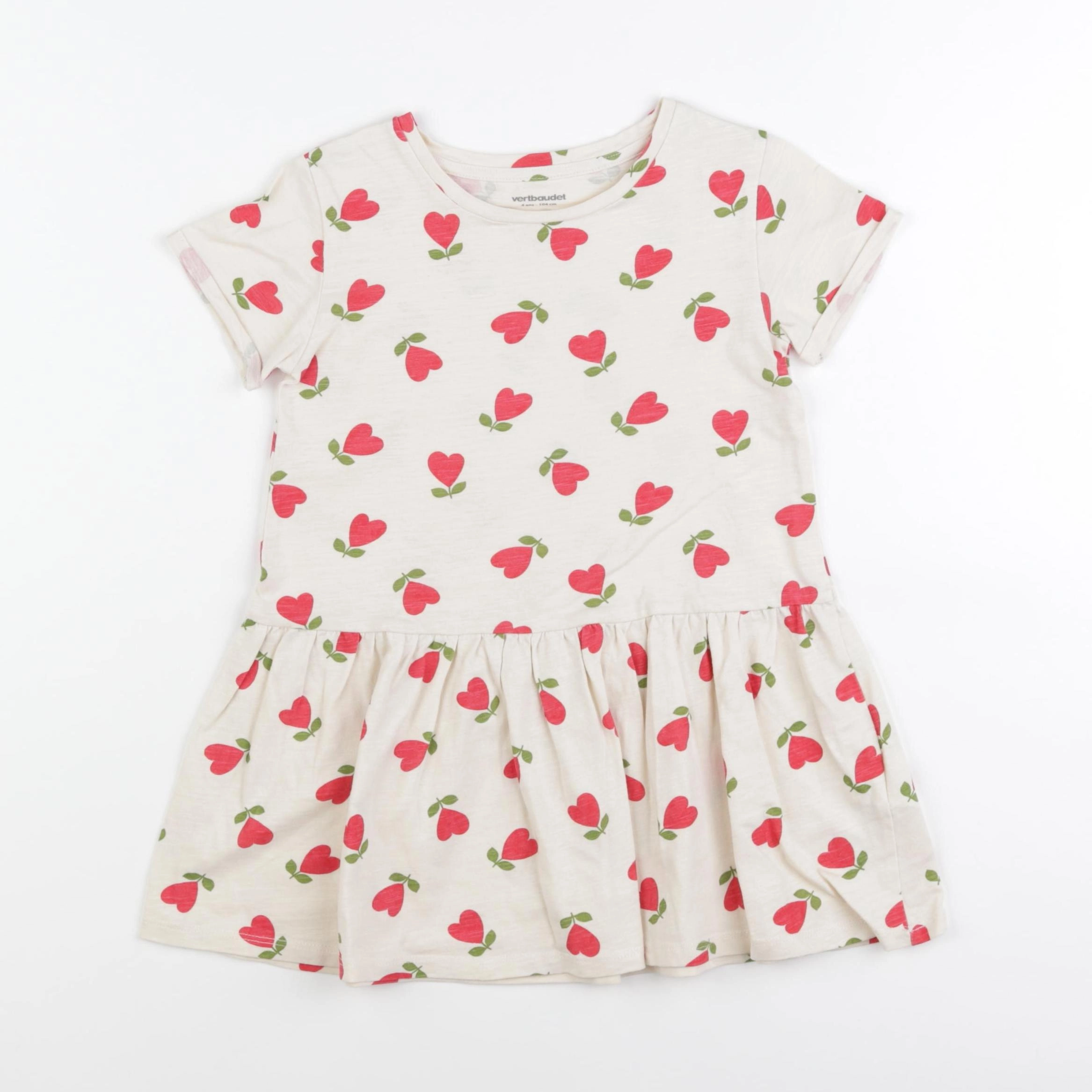 Vertbaudet - robe beige, rouge - 4 ans