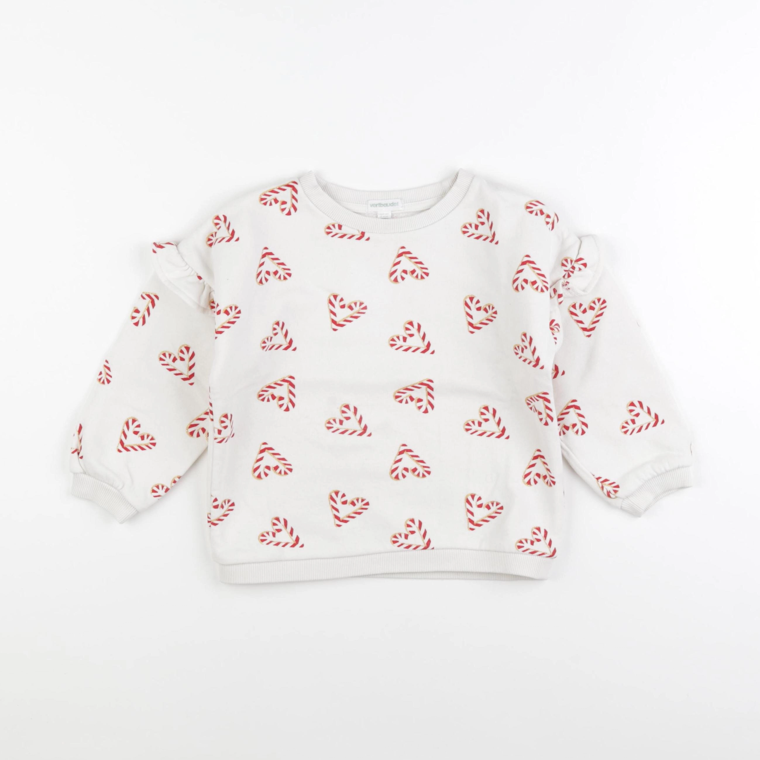 Vertbaudet - sweat beige, rouge - 4 ans